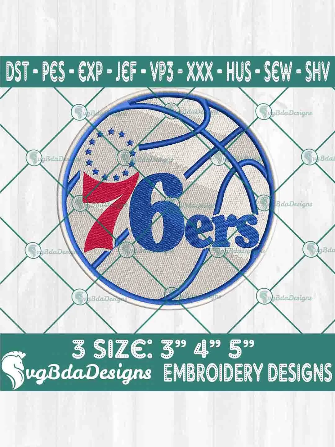 Philadelphia 76ers Machine Embroidery Design, NBA Embroidery Machine Designs