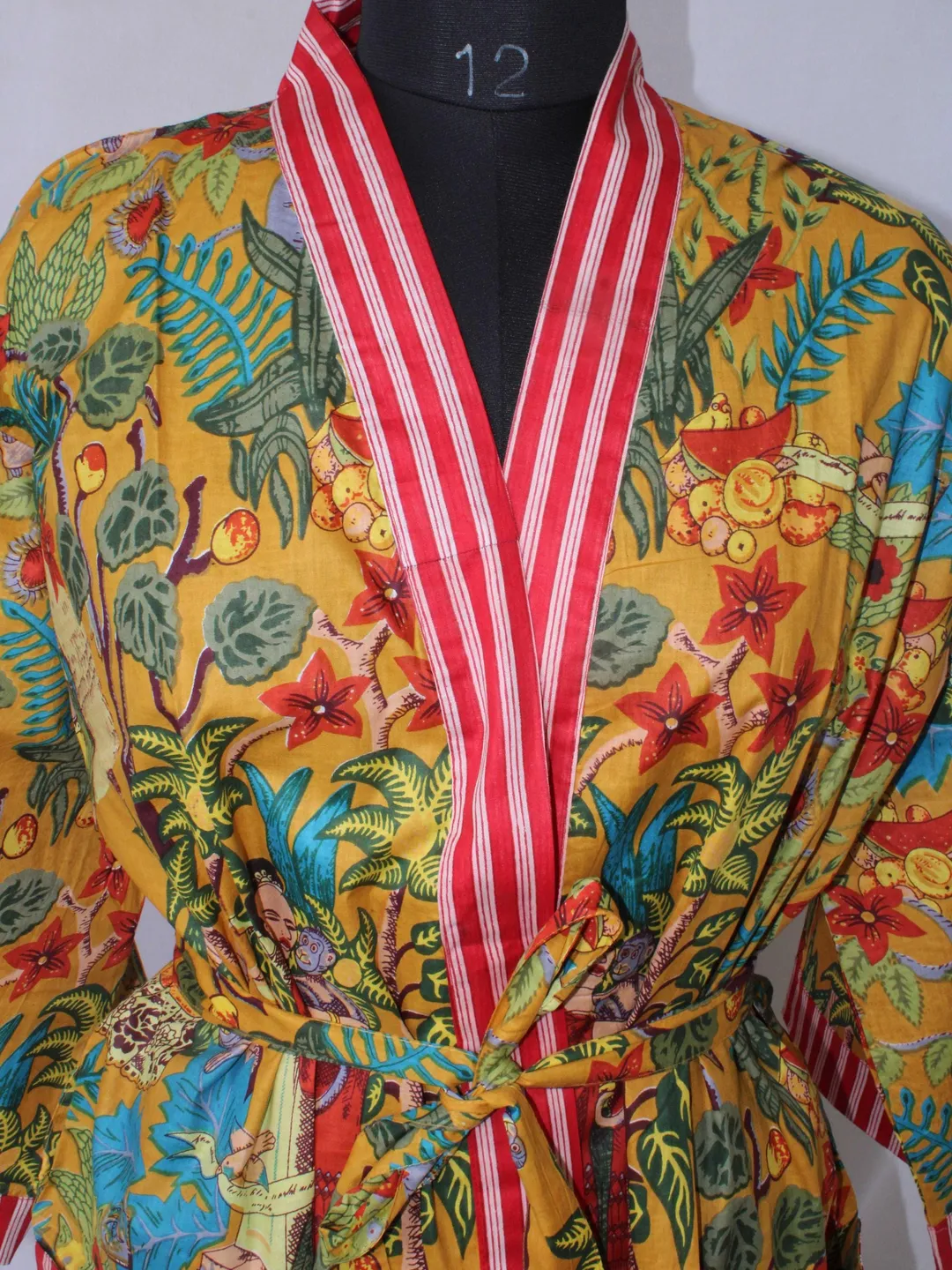 Yellow Robe Cozy Cotton Kimono Robe, Yellow Floral Lightweight Loungewear, Boho Summer ...