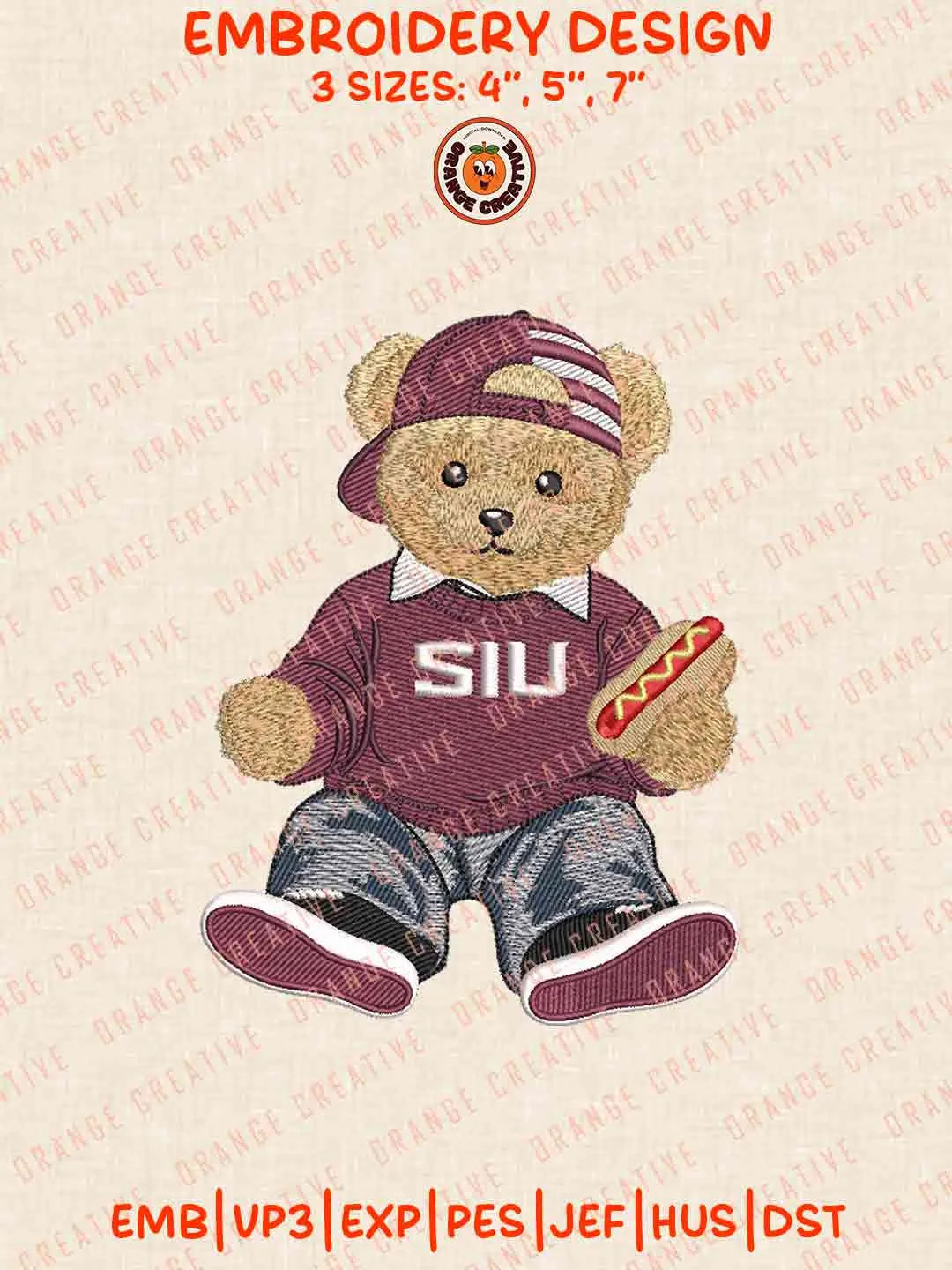 NCAA Southern Illinois Salukis Teddy Bear Embroidery Design Files, NCAA Southern Illinois Team Logos Embroidery Designs, NCAA Machine Embroidery Files, 3 Sizes, Custom Sizes, Instant Download