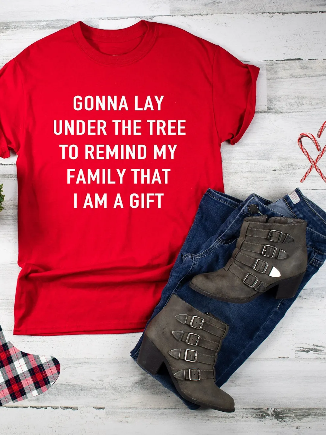 Christmas T-Shirt: Santa Tree Lay Under Design - Soft Cotton Blend Tee