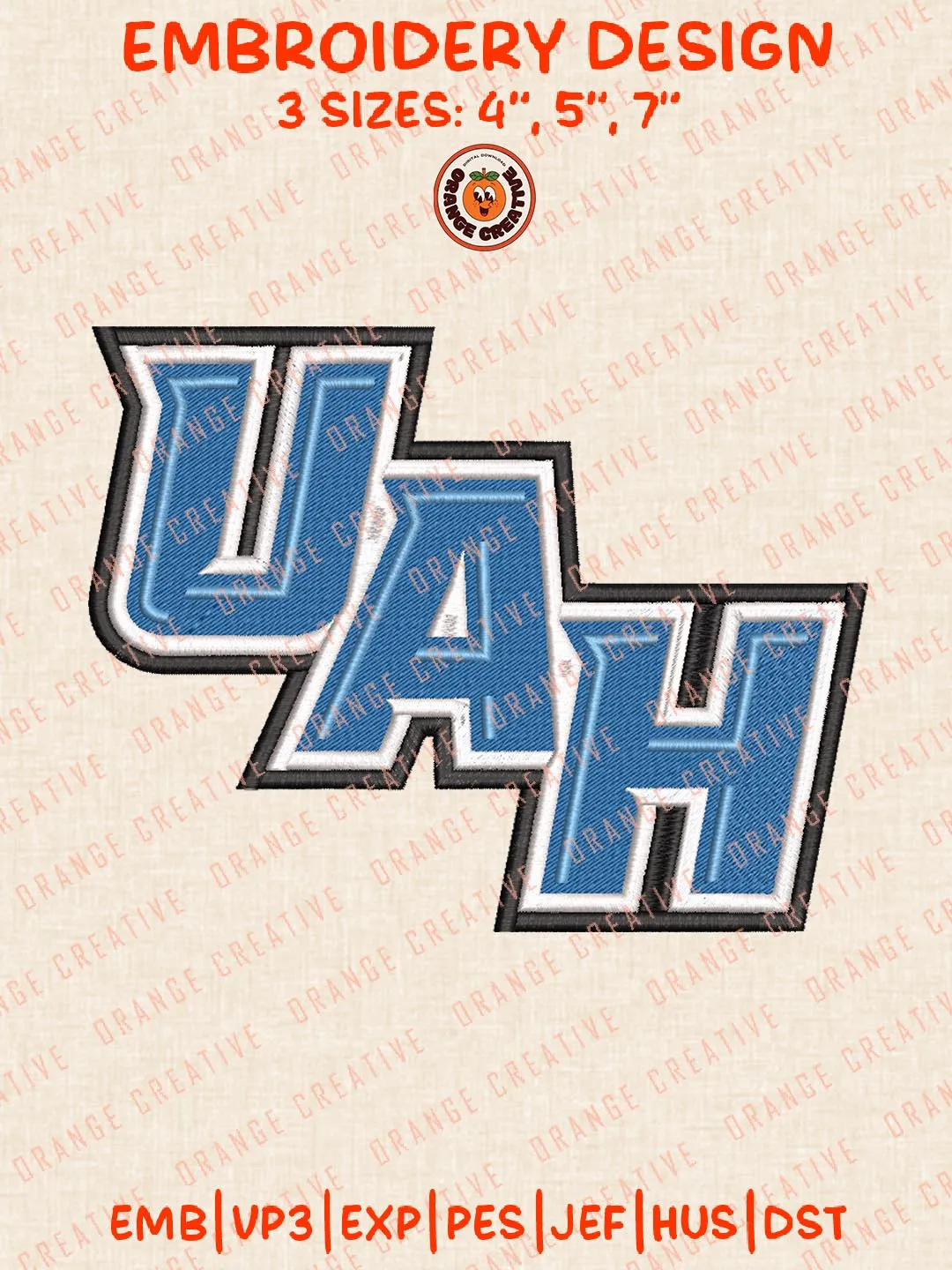 UHA Logo Embroidery Files, Sport Embroidery Designs, NCAA Alabama Huntsville Chargers Embroidery, College Basketball Team Designs, Digital Download
