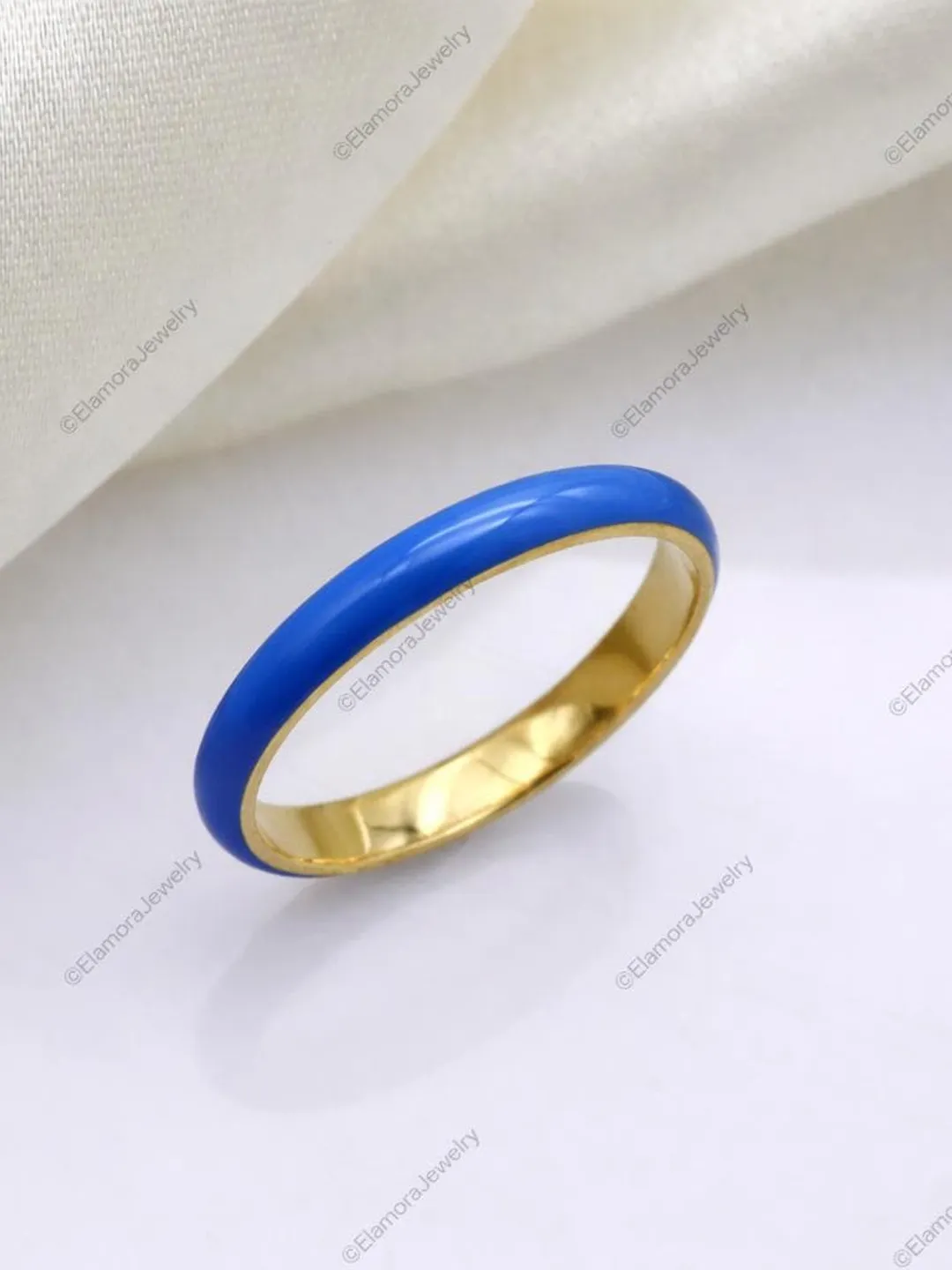 Enamel Finish Rings Red Enamel Ring, Gold Plated Sterling Silver, Minimalist Enamel Band