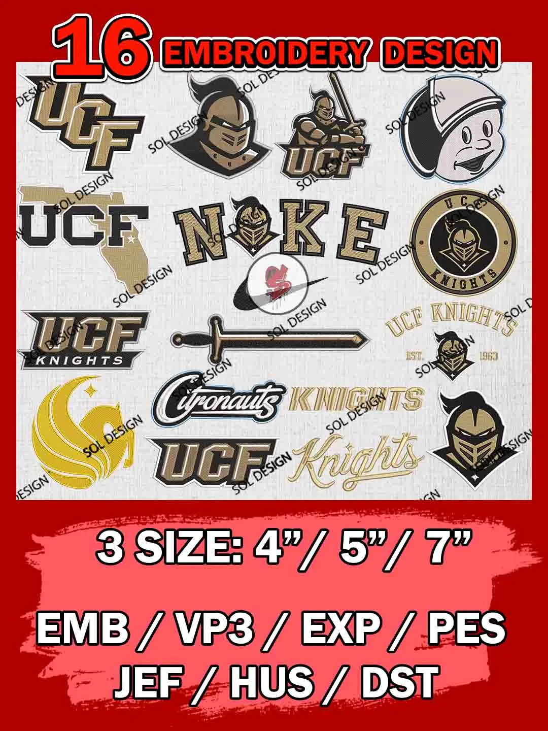 16 NCAA UCF Knights Bundle Embroidery Files, NCAA UCF Knights Team Bundle Embroidery Designs, NCAA Teams, National College Football Team 3 sizes, NCAA UCF Machine Embroidery, Digital Download