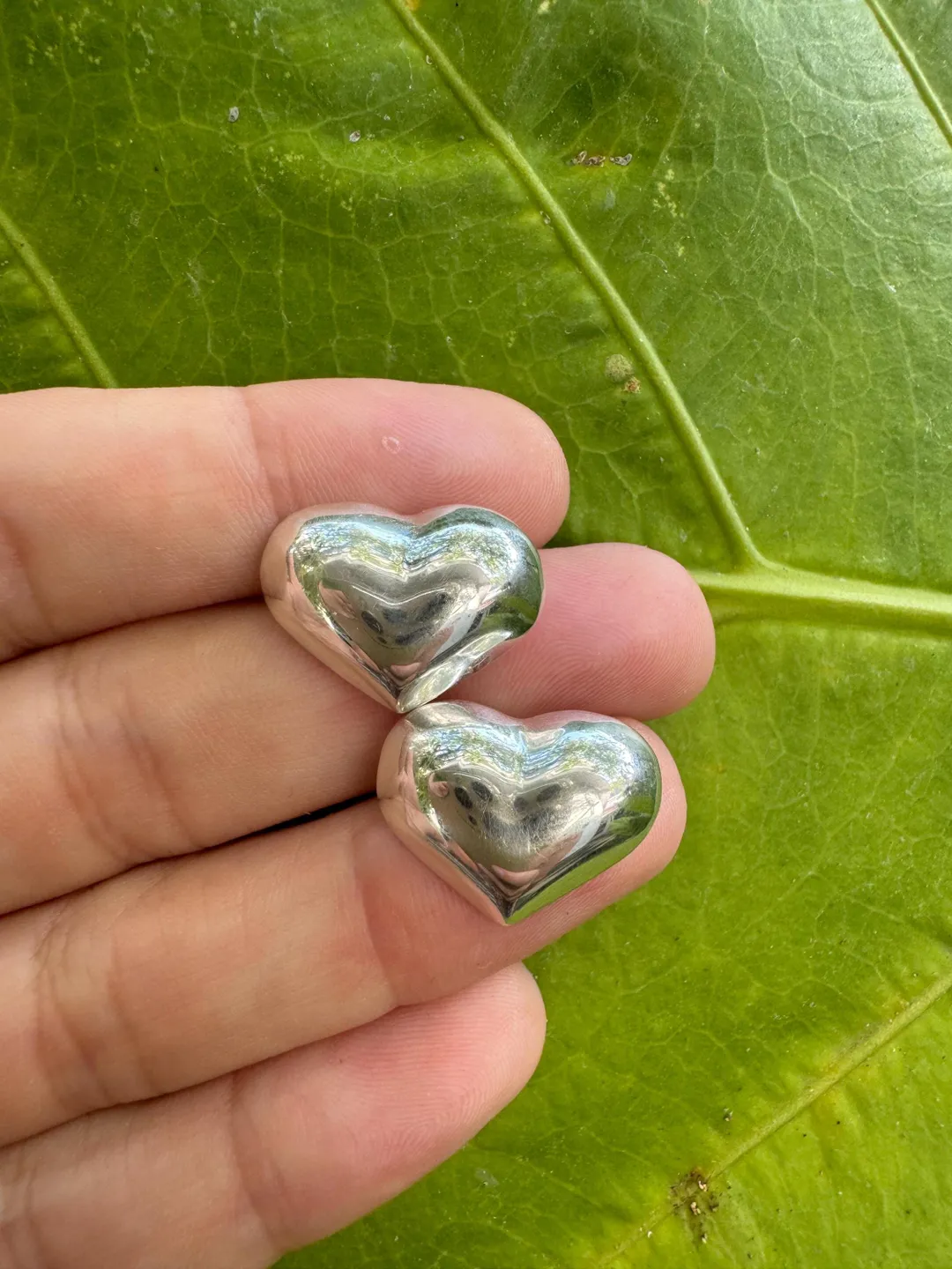 Sterling silver solid stud heart shaped earrings/ handmade jewellery/ statement earring /bali silver