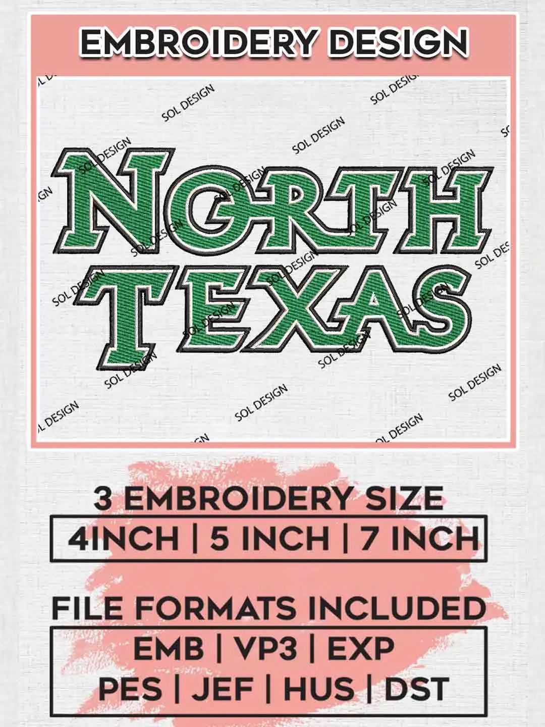 North Texas Logo Embroidery Designs, NCAA Logo Embroidery files, NCAA North Texas Mean Green Team, Machine embroidery designs, Instant Download