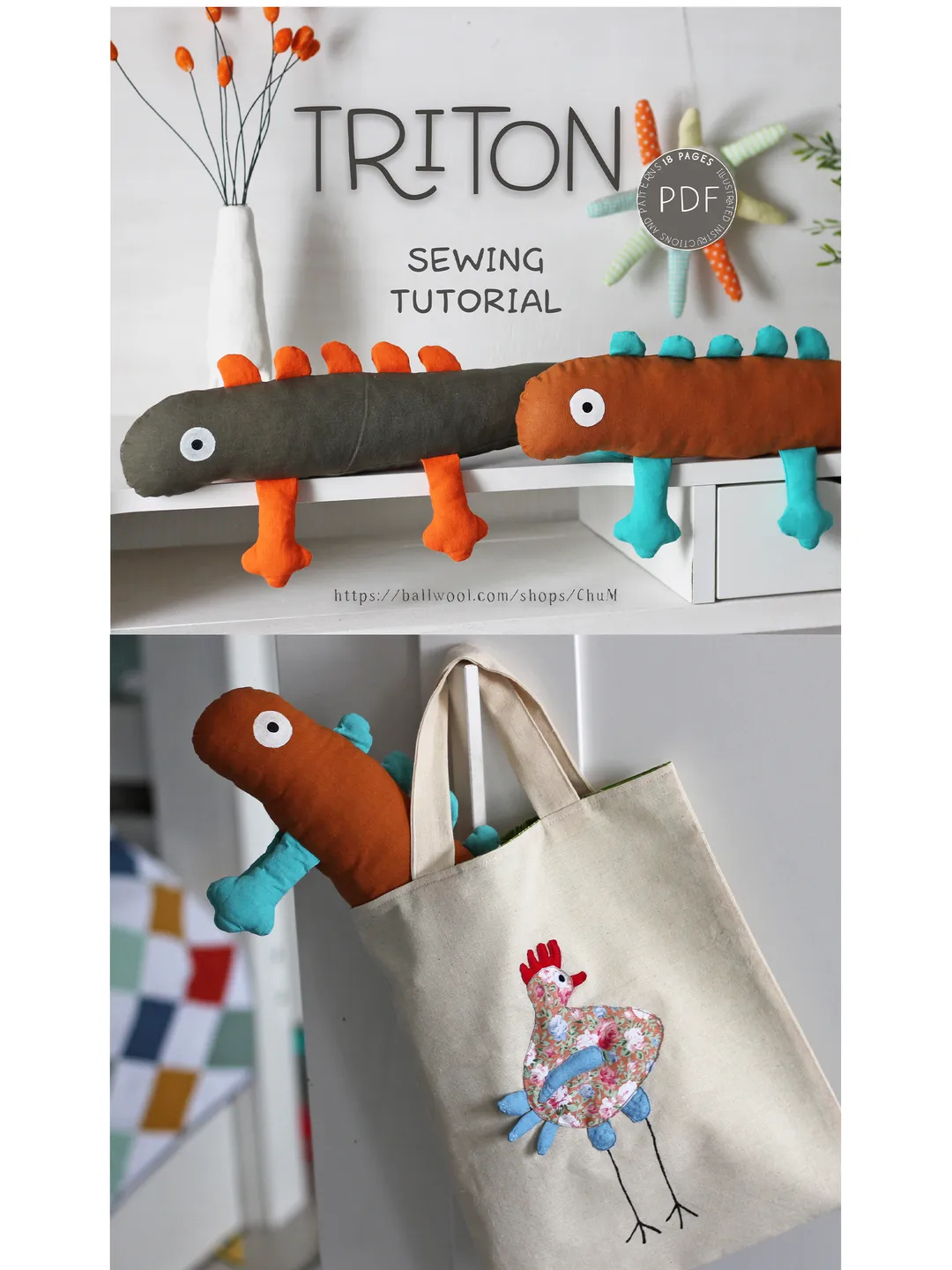 Triton sewing pattern, Triton toy sewing pattern. DIY Tutorial in PDF Format. Digital Pattern for Easy Sewing.