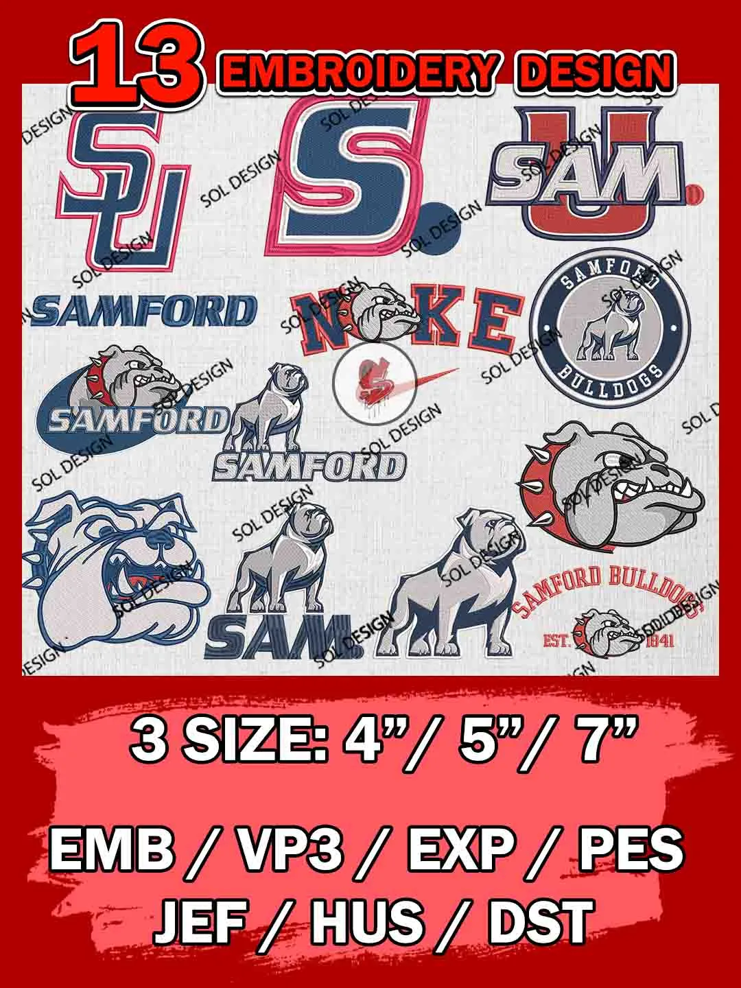 13 NCAA Samford Bulldogs Bundle Embroidery Files, NCAA Samford Bulldogs Team Bundle Embroidery Designs, NCAA Teams, National College Football Team 3 sizes, NCAA Samford Machine Embroidery, Digital Download