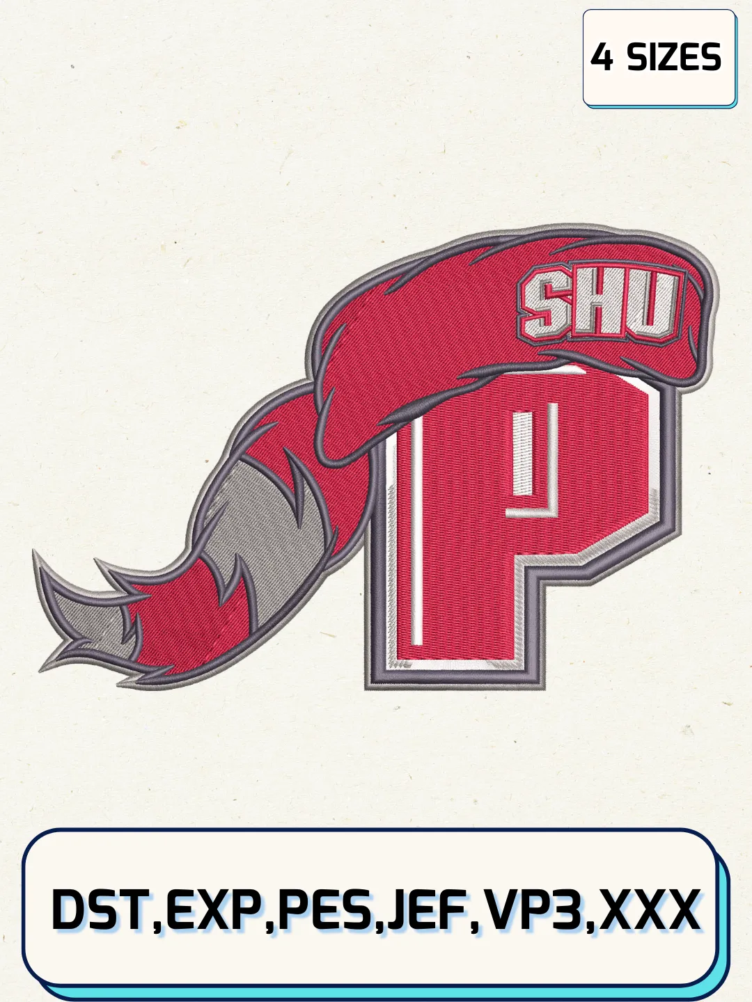 Sacred Heart Pioneers Alternate Logos Embroidery Design Files, NCAA Logos Embroidery Designs, Machine Embroidery Files, 4 Sizes