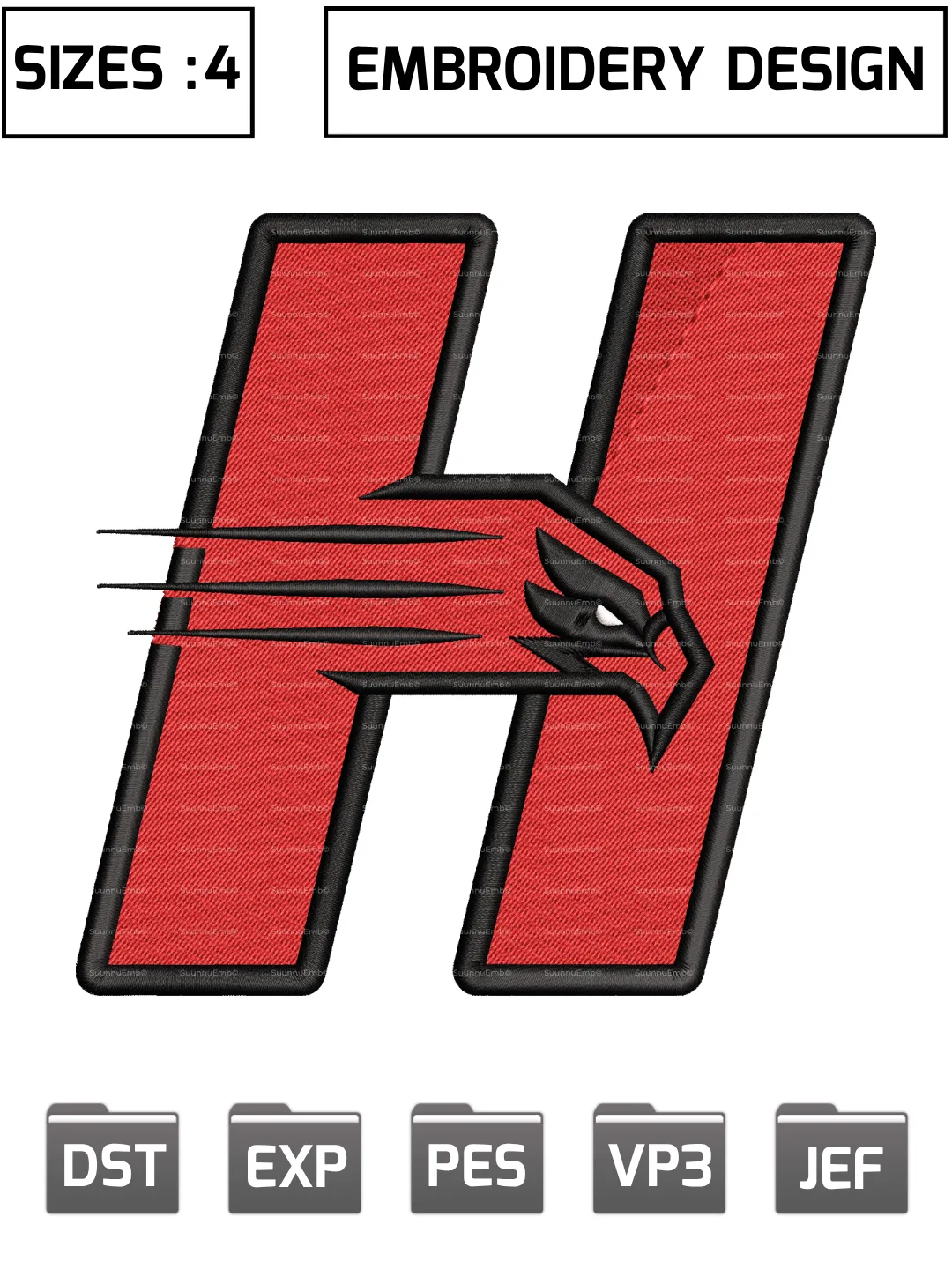 Hartford Hawks Embroidery Design,Machine Embroidery Design File,4 Sizes, Digital Download