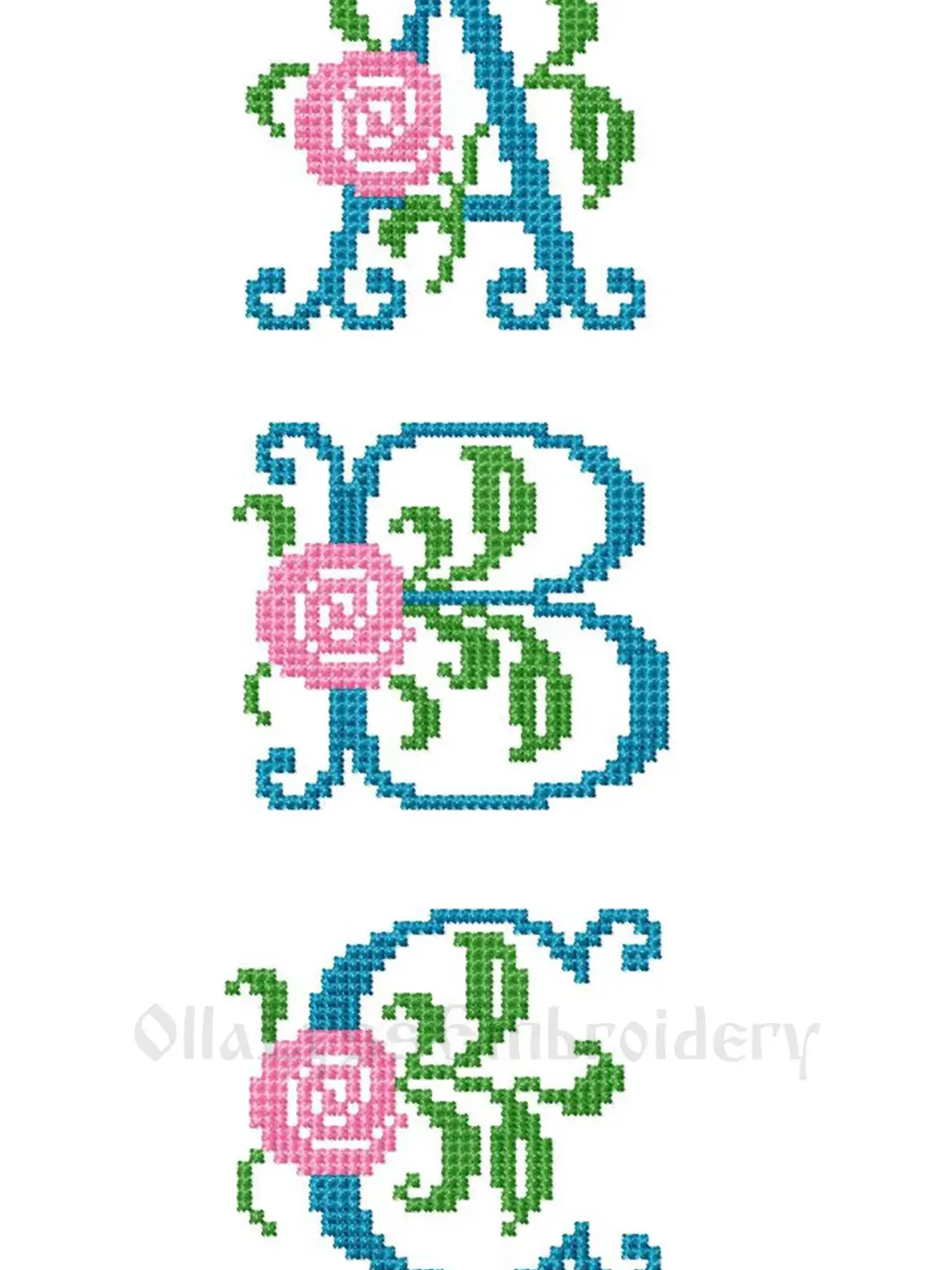 Cross Stitch Rose Font machine embroidery designs