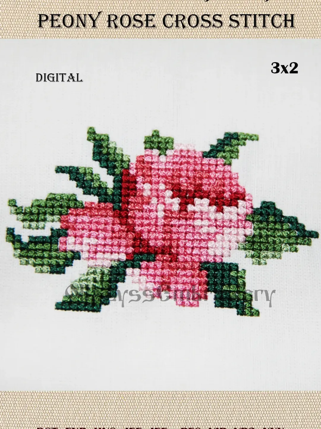 Peony Rose Cross Stitch embroidery design - Free