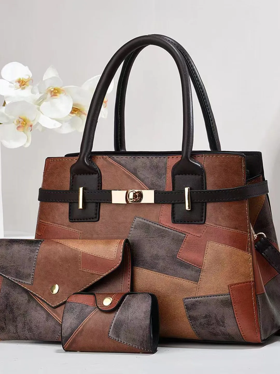 Retro Patchwork 3-in-1 Handbag Set