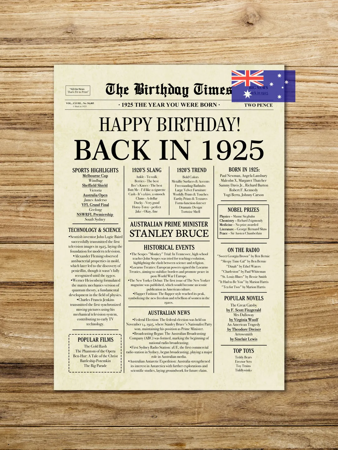 2015 AUSTRALIA 10th Birthday Newspaper Print Australian 2015 Birthday 2015-australia-10th-birthday-newspaper-print-australian-2015-birthday