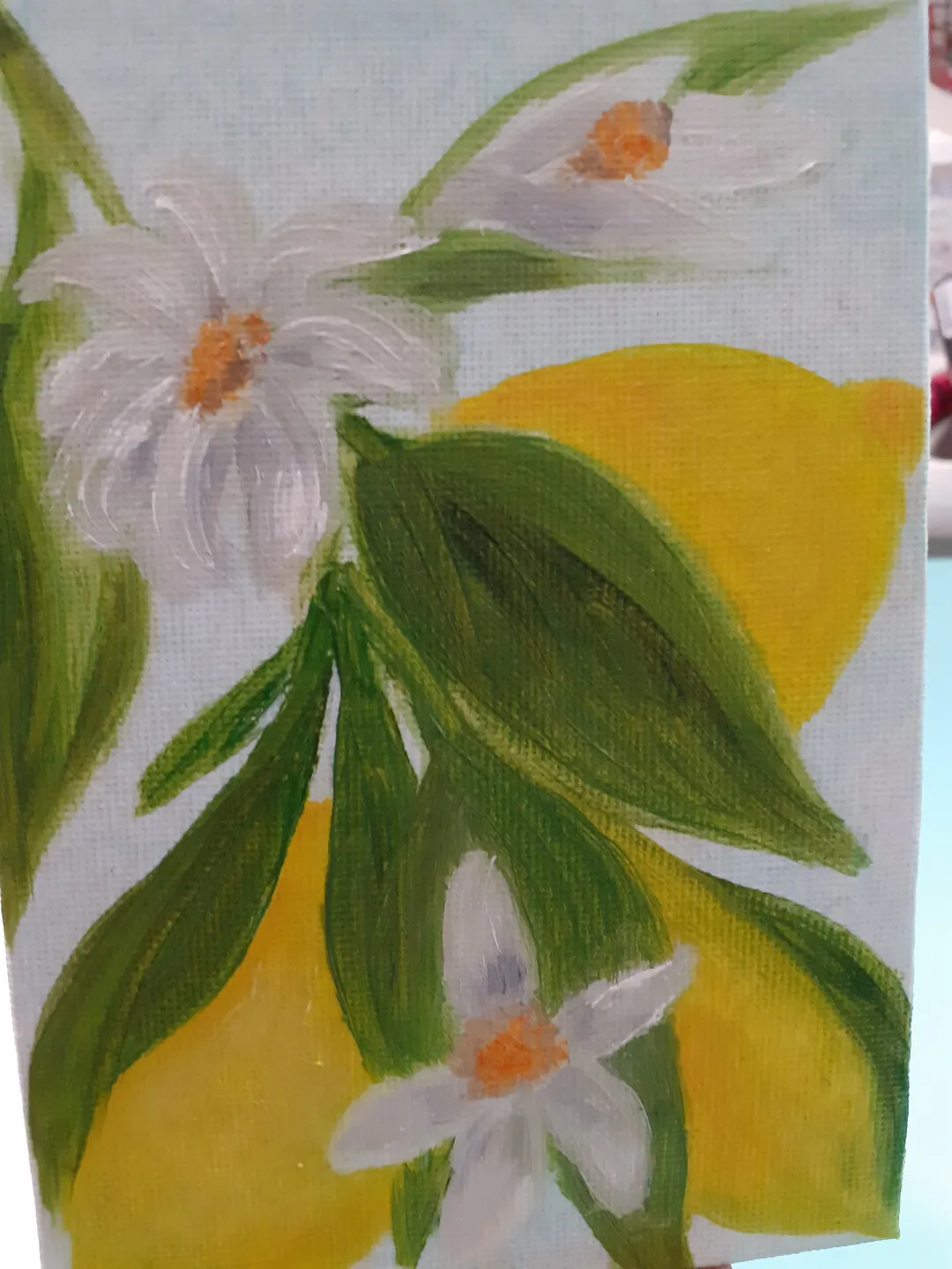 Oil Painting Lemons on a Branch Fruits Citrus Fruits Food Canvas on Cardboard 6 inches x 4 inches Miniature Modern Art Wall Decor