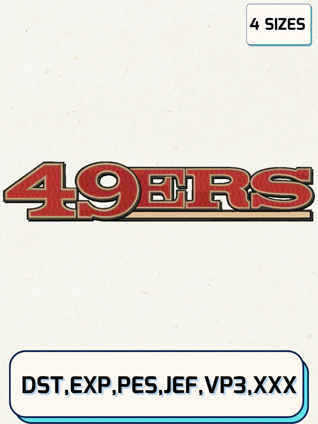 San Francisco 49ers Wordmark Logo Embroidery Design Files,NFL Logo Embroidery Designs,Machine Embroidery Files,4 Sizes