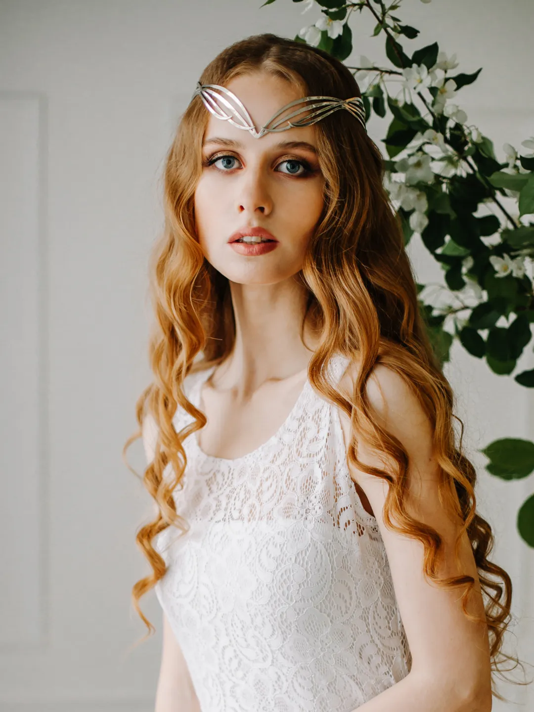 Wedding diadem Bridal Elven Tiara Elf Leaf Crown bridal hair vine Wedding Headpiece headband Silver Bridal Tiara Miriel