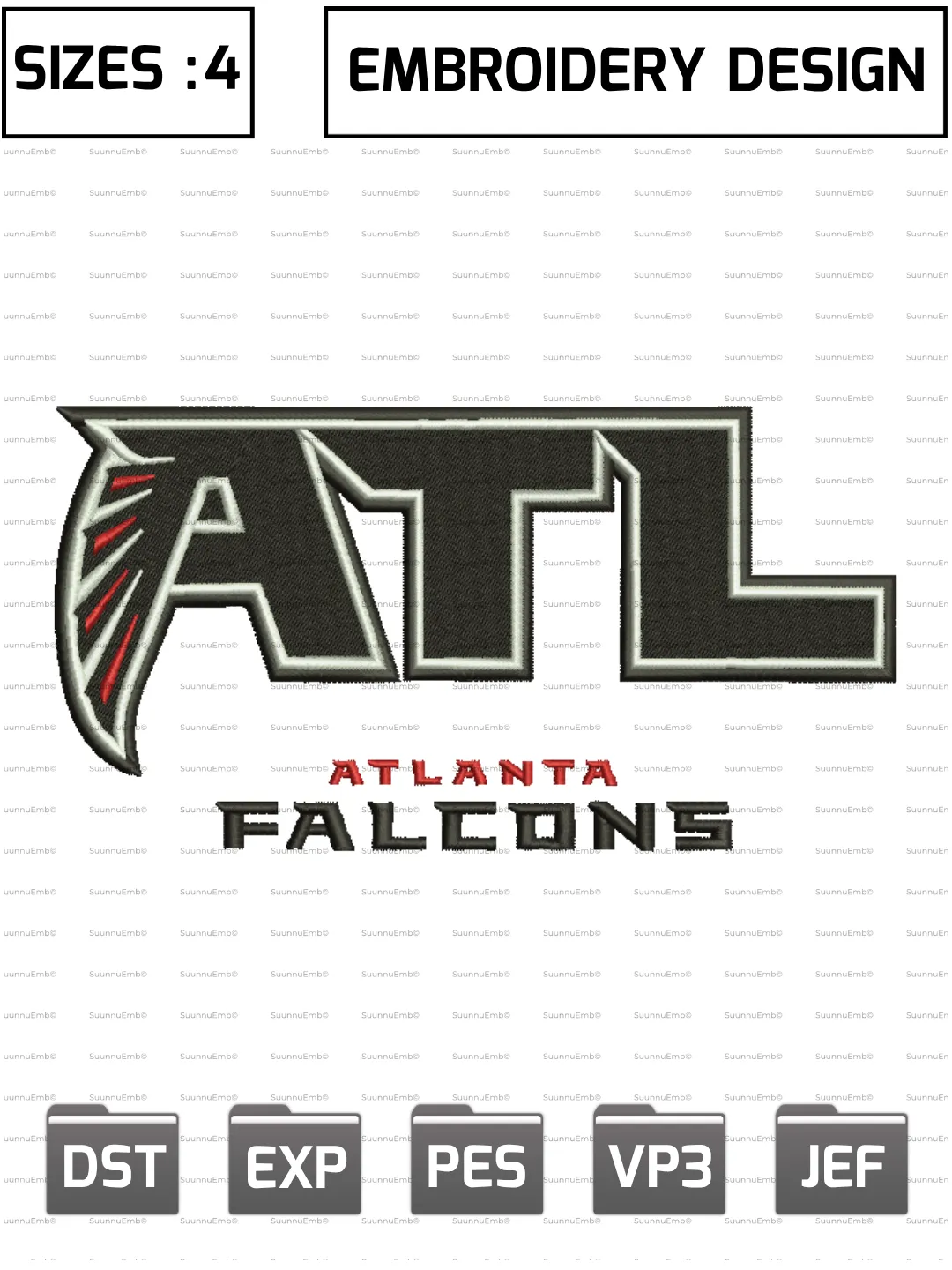 Atlanta Falcons Logo Embroidery Design,NFL Logos Embroidery Design,NFL Teams, Machine Embroidery Design File,4 Sizes, Digital Download