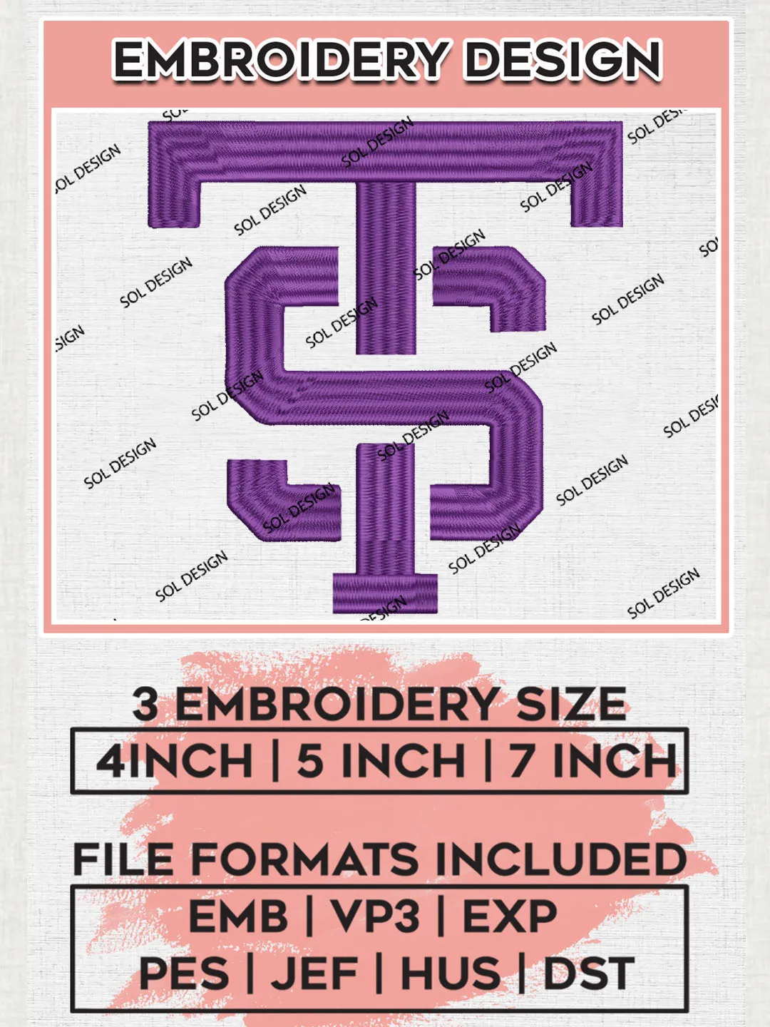NCAA St Thomas Minnesota Tommies Team Letter Logo Embroidery Design Files, NCAA St Thomas Minnesota Tommies Machine Embroidery, NCAA Teams, Game Day, 3 sizes, NCAA Machine embroidery designs, Digital Download