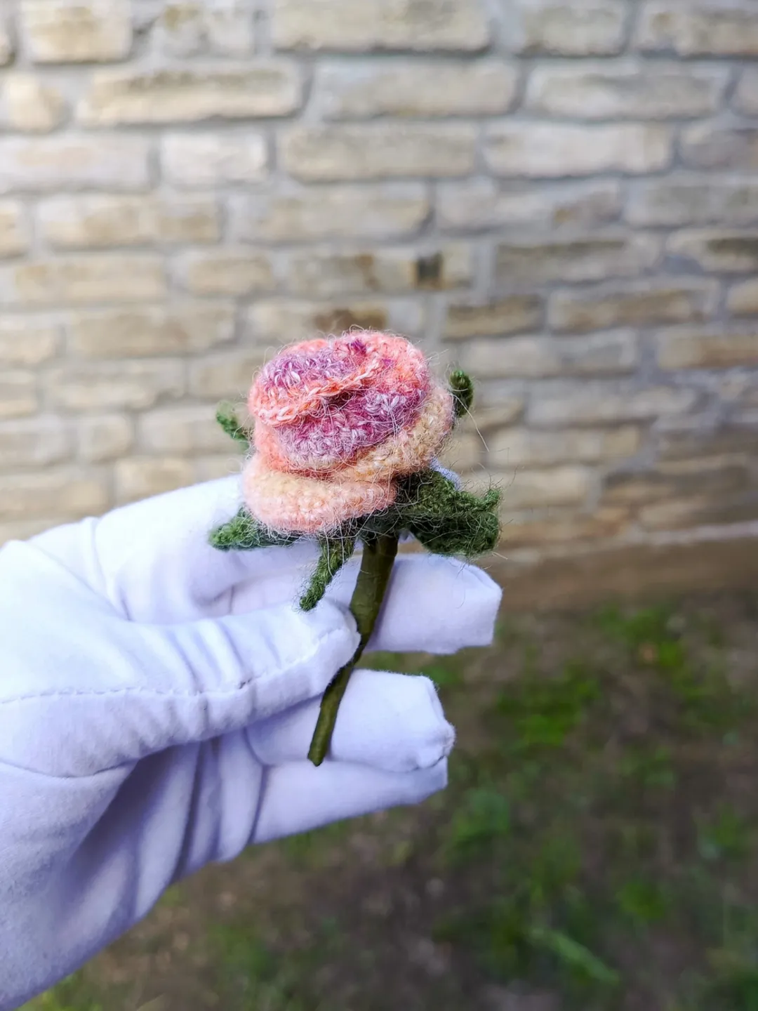Handmade Crochet Rose Brooch in Soft Pastel Colors