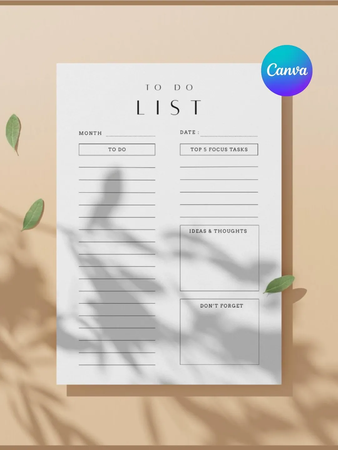 Minimalist To Do List Printable, A4 Daily Planner (Fillable PDF)