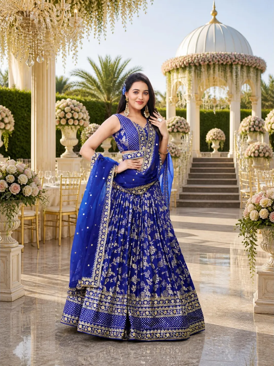 Royal Blue Lehenga Choli: Indian Wedding Wear, Embroidery & Sequins Ready To Wear