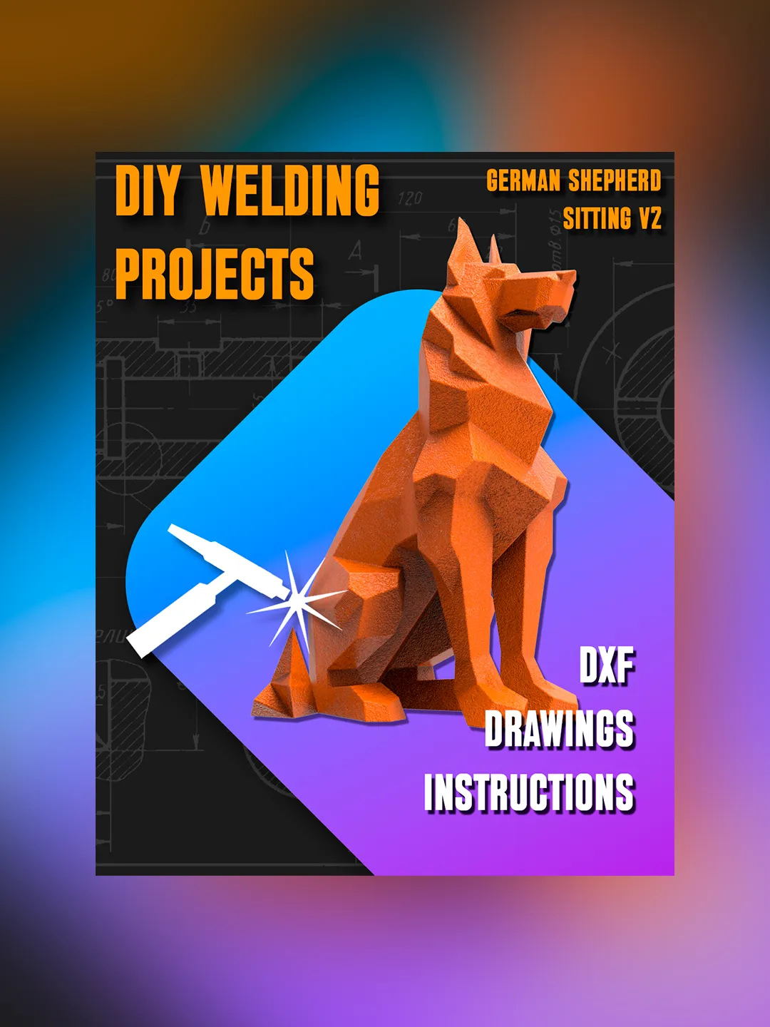 Welding Project Plans Drawings German Shepherd Sitting V2 (DXF, PDF)