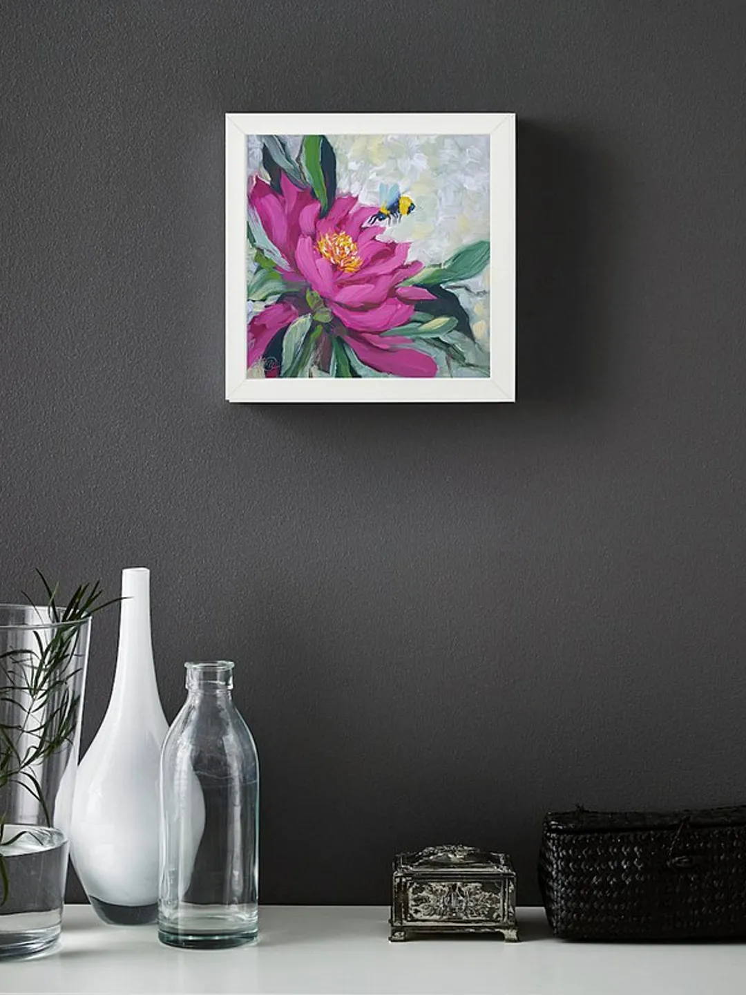 Bee Painting Floral Original Art Tropical Wall Art Flower Small Oil ...