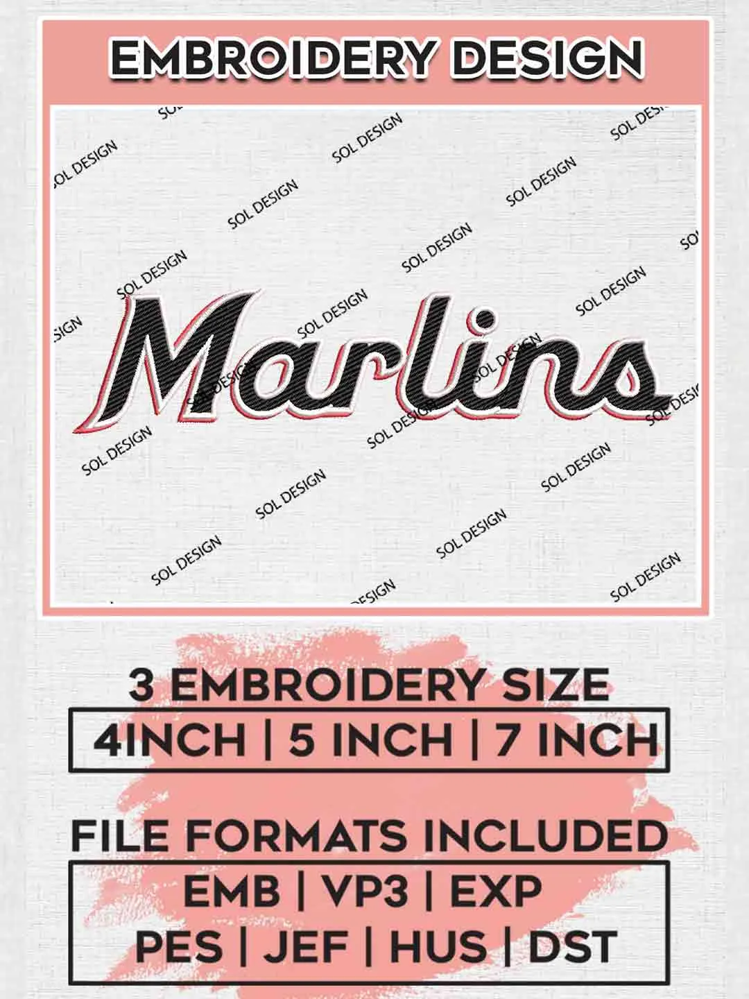 MLB Marlins Word Logo Embroidery Files, MLB Miami Marlins Team Embroidery, MLB Teams, 3 sizes, MLB Marlins Baseball Machine embroidery designs, Digital Download
