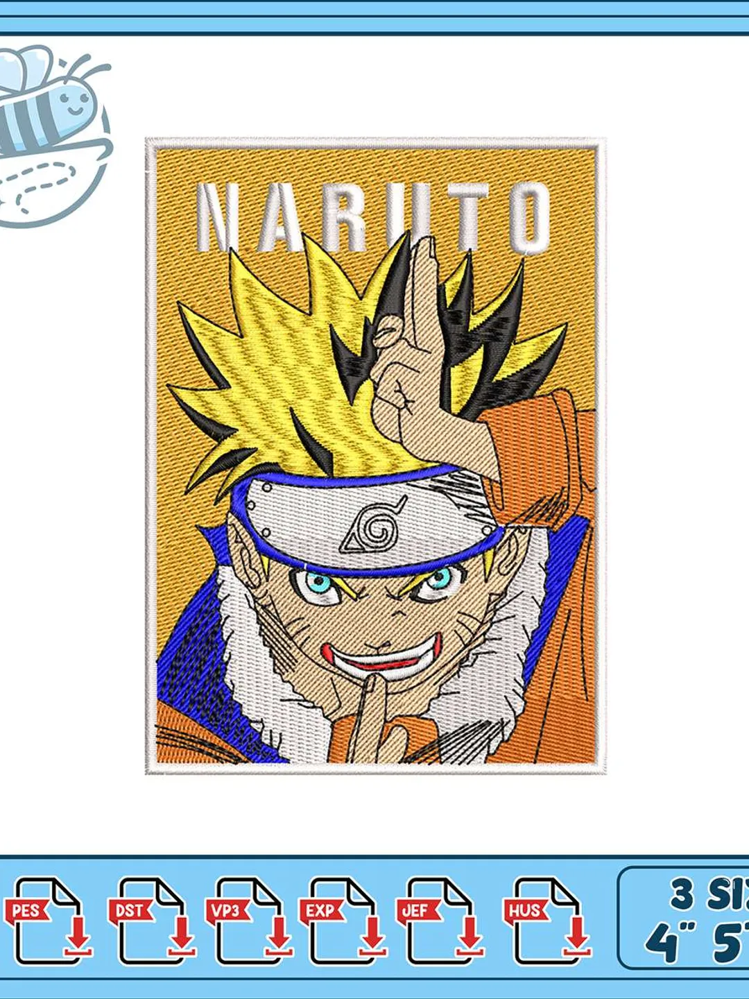 Naruto Uzumaki Machine Embroidery Design, Anime Ninja Poster Patch File, Konoha Headband Character Embroidery, Instant Download PES DST