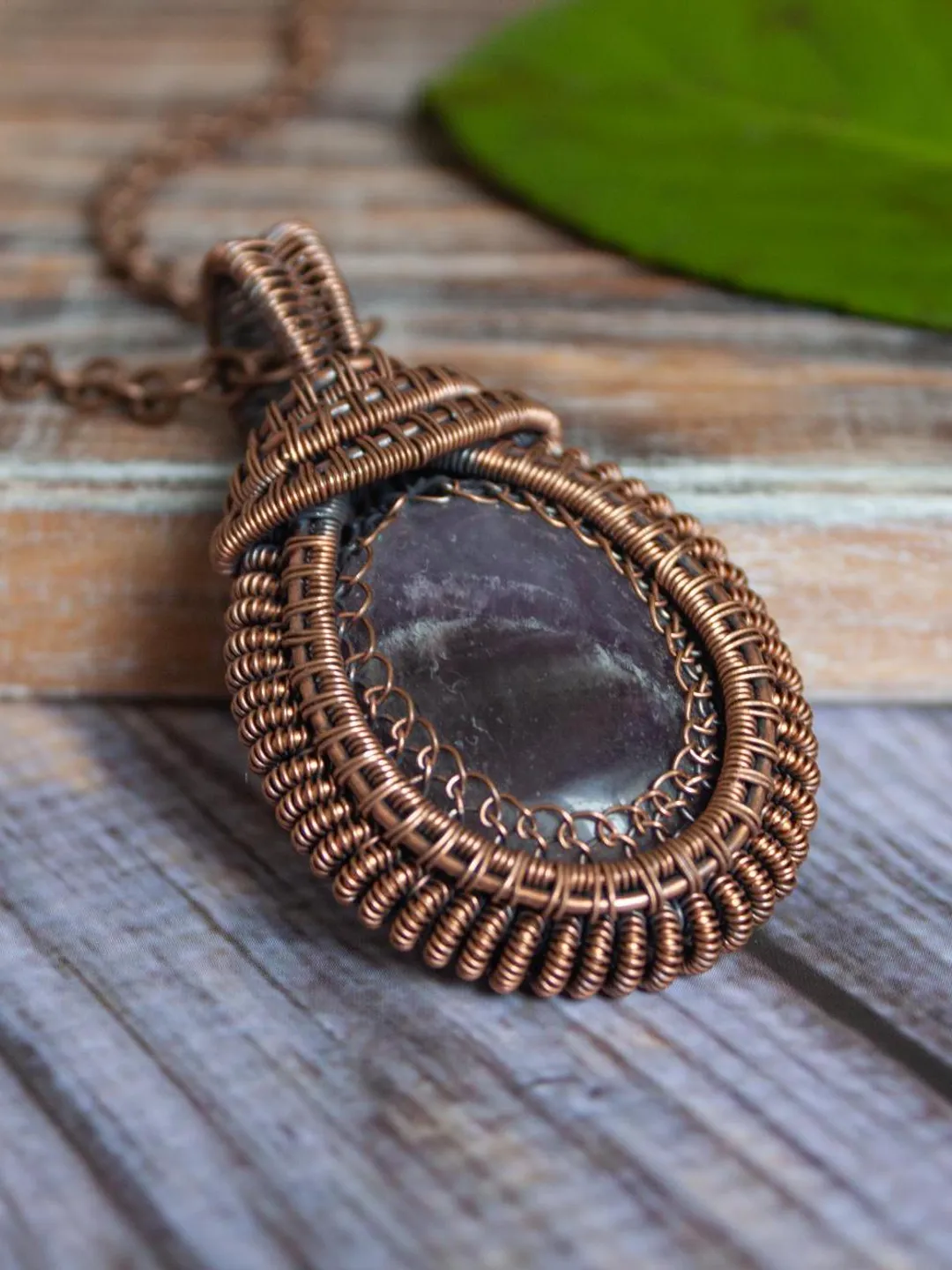 Elegant Handmade Pendant with Natural Stone in Copper Wire Wrapping