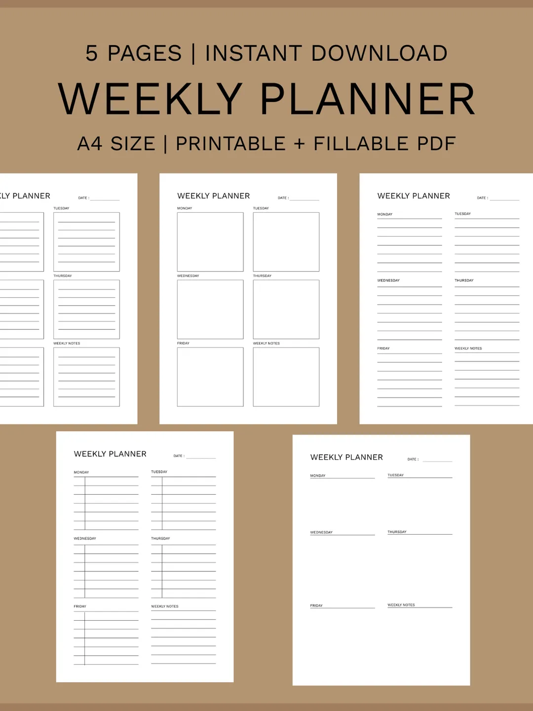 Undated Weekly Planner Printable, A4 Schedule Organizer (Digital Download)
