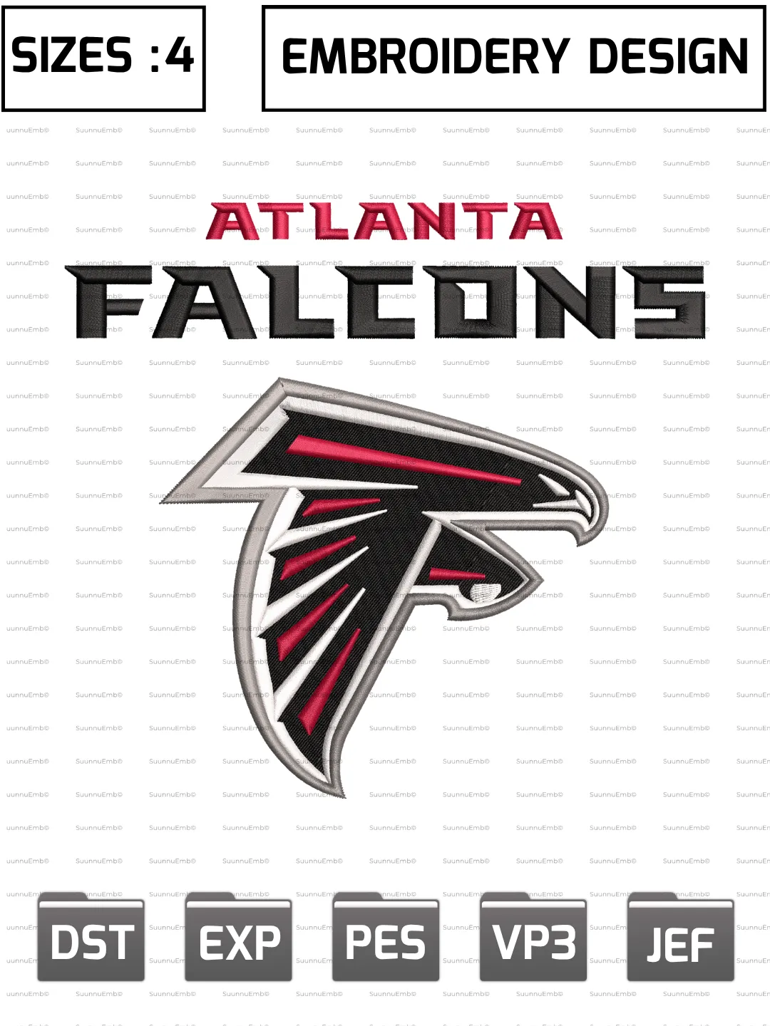 Atlanta Falcons Wordmark Logo Embroidery Design,NFL Logos Embroidery Design,NFL Teams, Machine Embroidery Design File,4 Sizes, Digital Download