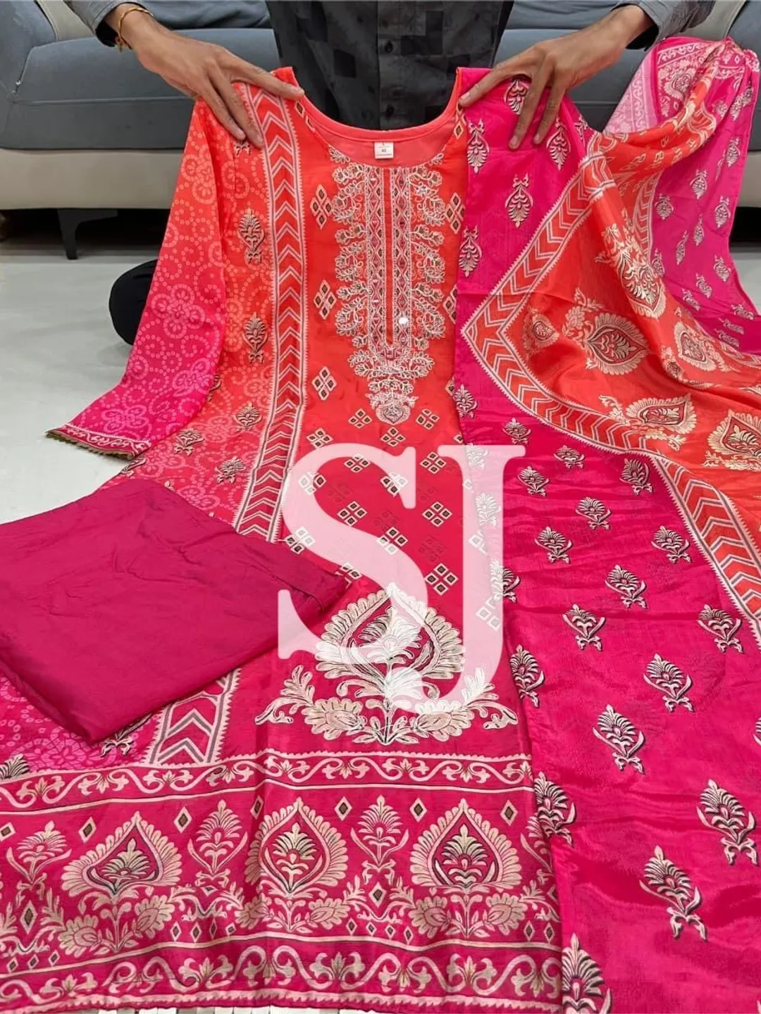 Pakistani Designer Orange Kurta Palazzo Set, Orange Salwar Suit, Designer Dupatta Set, Women Readymade Salwar Kameez Suit, 3 Pc Combo Suit