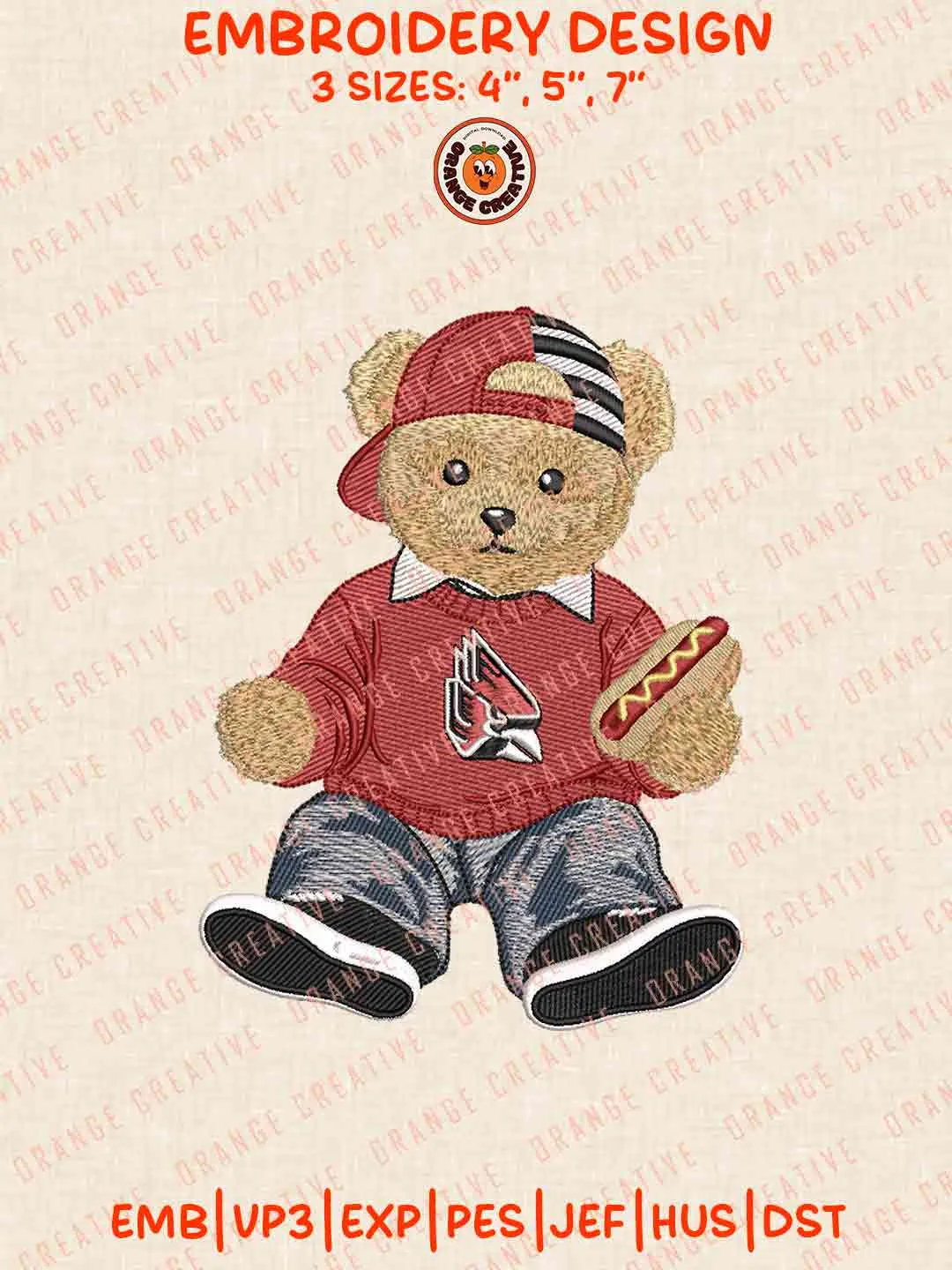 Cute Teddy Bear Ball State Cardinals Logo Embroidery Files, NCAA Team Embroidery Design, Machine Embroidery Design File, 4 Sizes, Custom Size, Digital Download