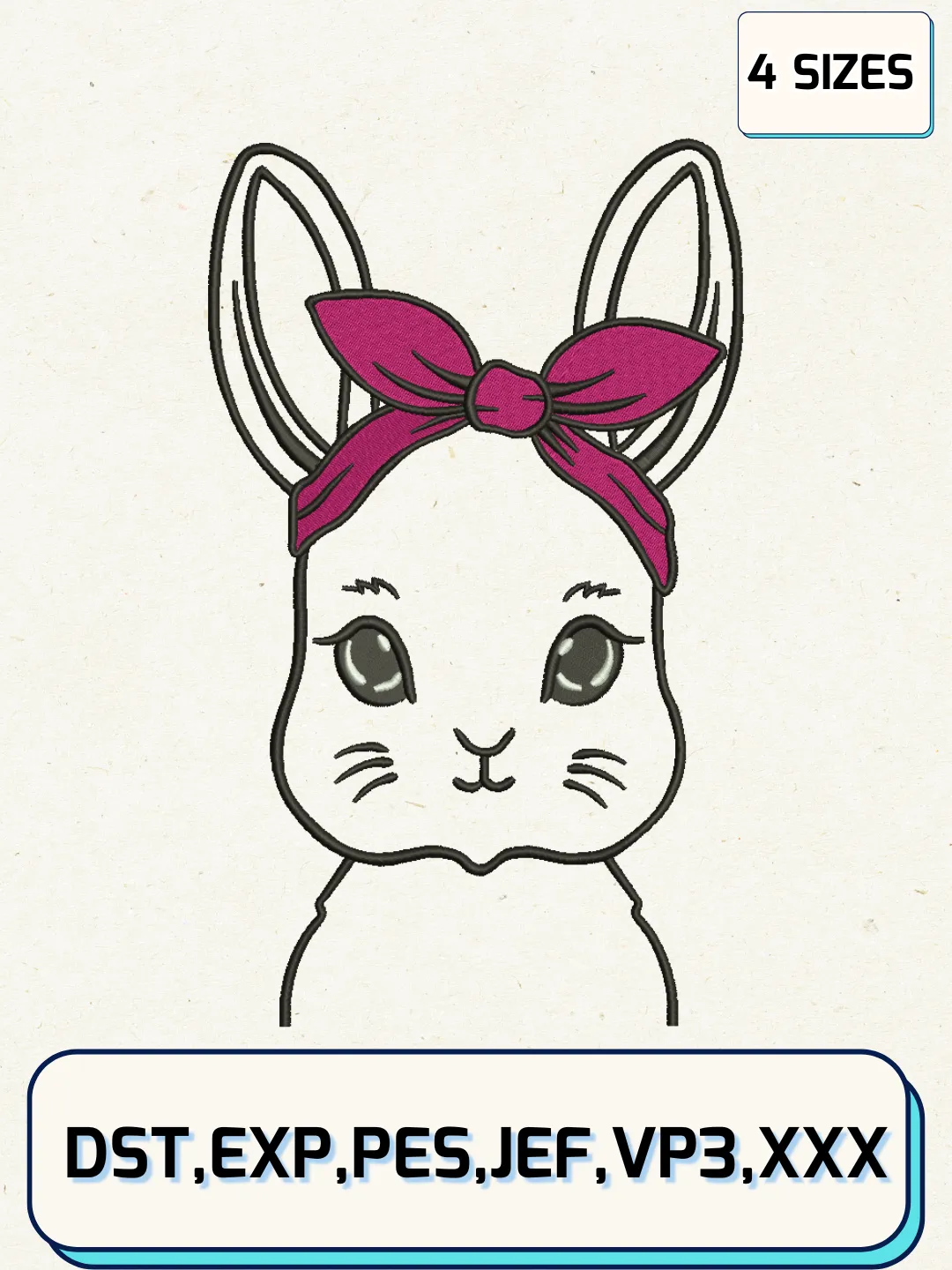 Pink Ribbon Rabbit Embroidery Design Files, Easter Day Logos Embroidery ...