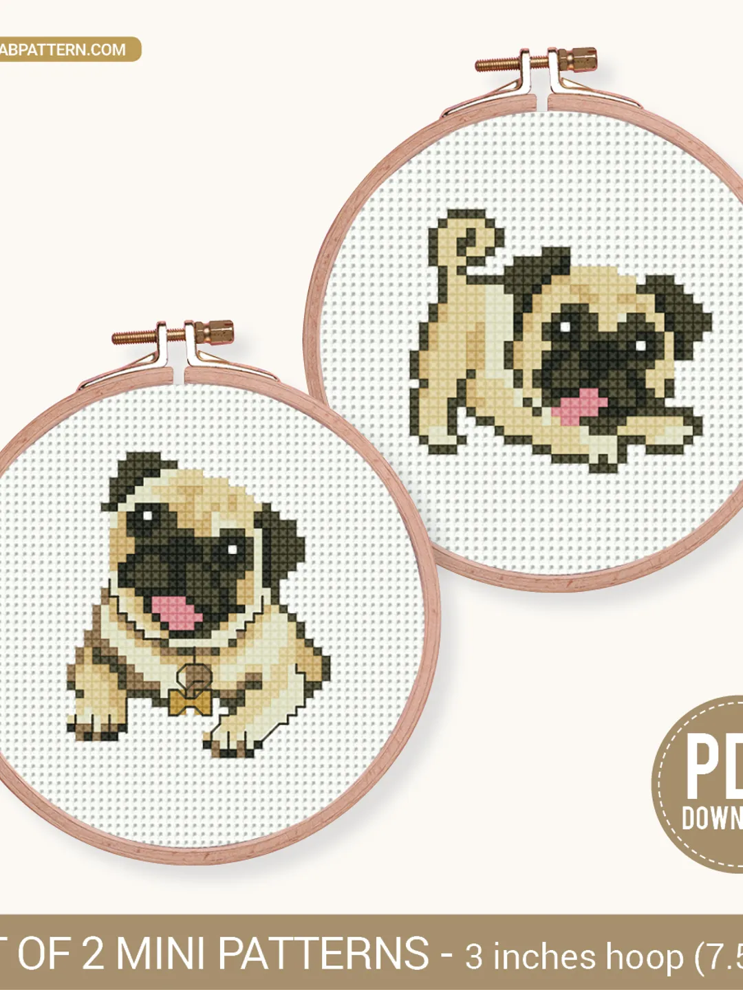 Pug Cross Stitch Pattern Set of 2, Tiny Dog Embroidery, Small Puppy Bundle, Dog breed pattern, Mini Pet, animals, instant PDF