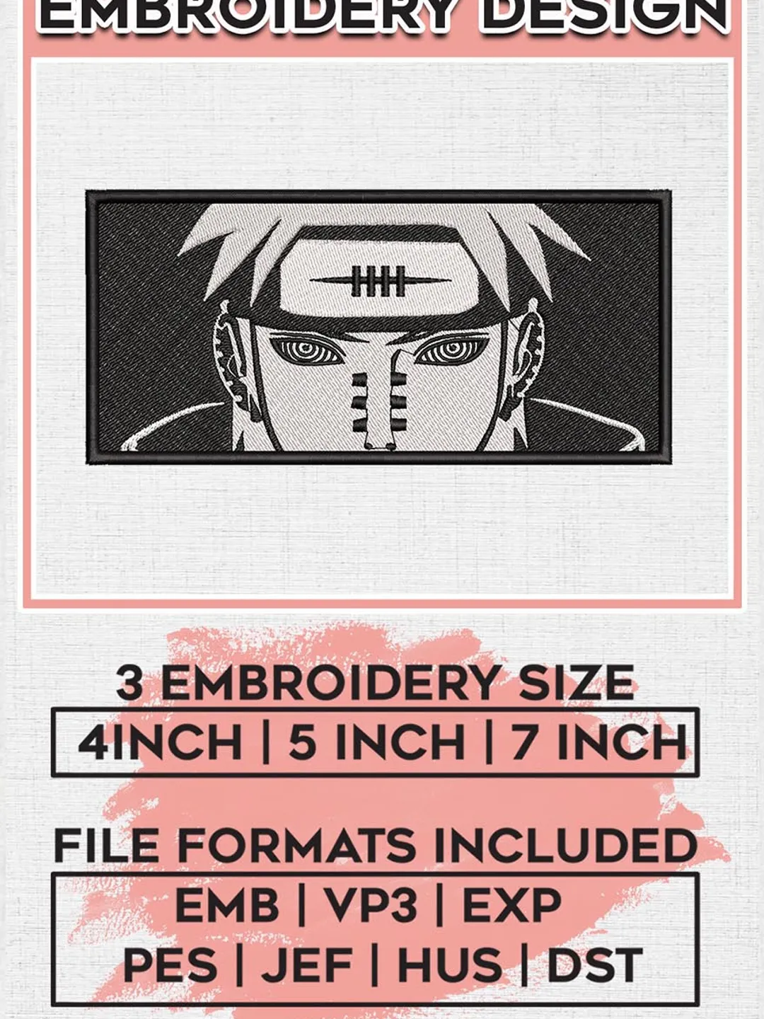 Naruto black white embroidery design, Naruto embroidery, embroidery file, anime design, anime shirt, Digital download EMB_ANIME_60