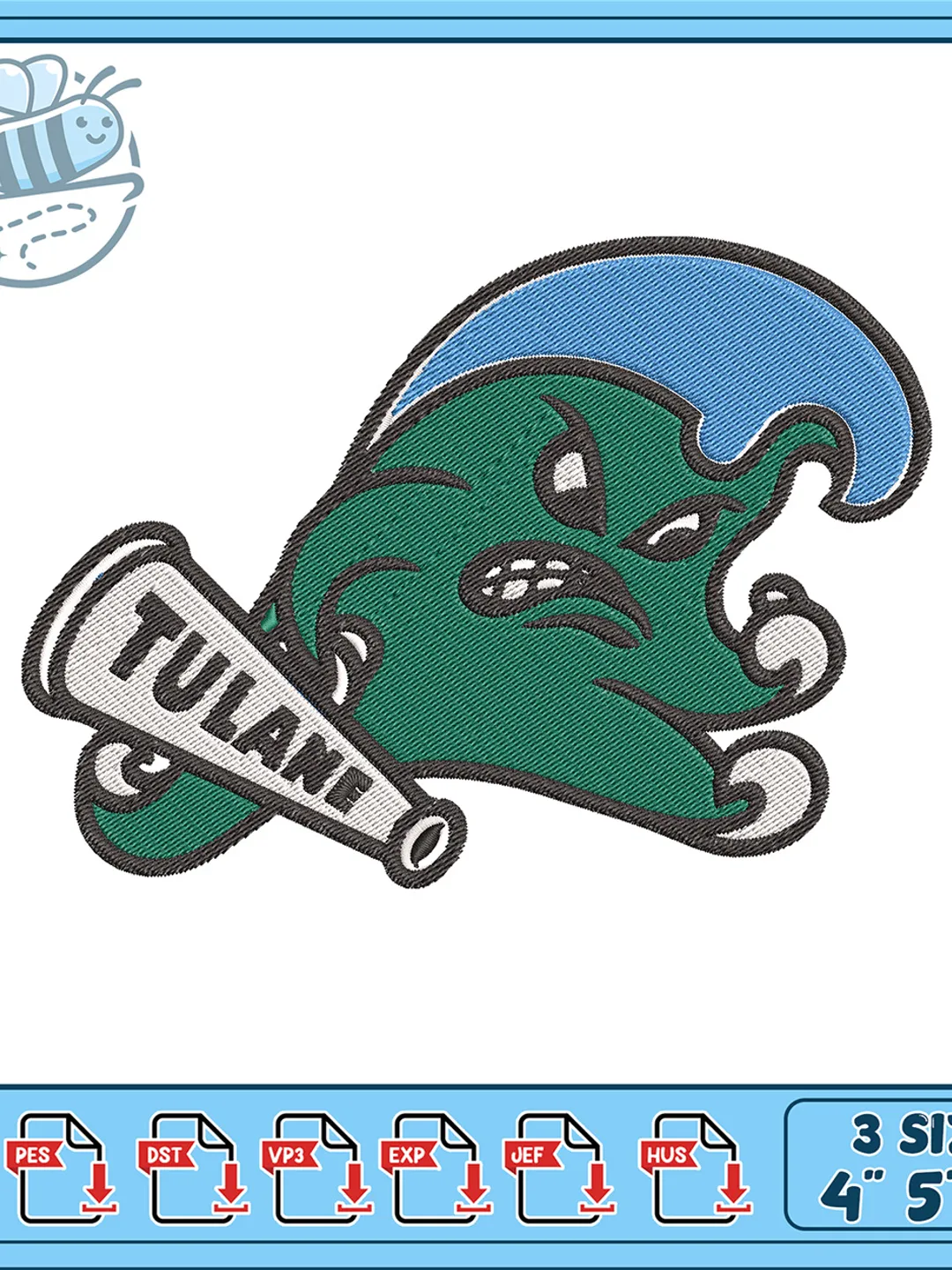 Tulane Green Wave Mascot Embroidery Design, College Spirit Machine ...