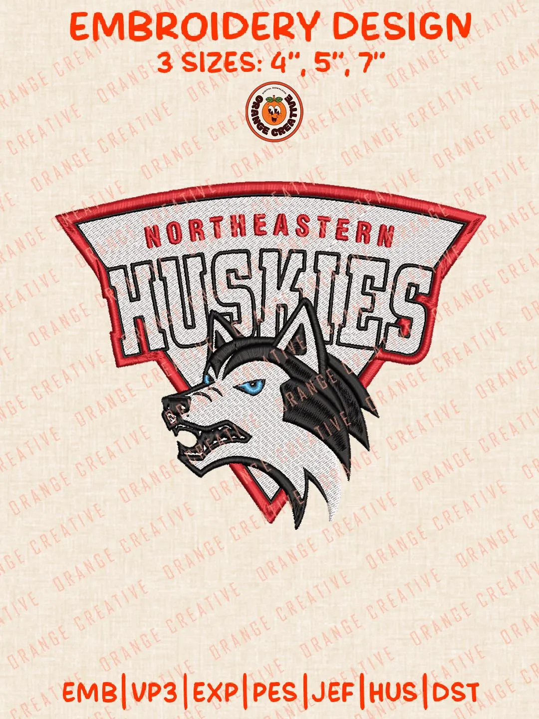 Northeastern Huskies Logos Embroidery Design Files, NCAA Logos Embroidery Designs, Machine Embroidery Files, 4 Sizes, Custom Sizes, Instant Download