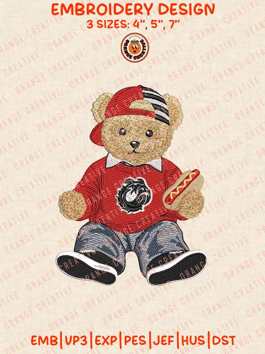 Gardner Webb Runnin Bulldog Teddy Bear Embroidery Design Files, Football Logos Embroidery Designs, Sport Machine Embroidery Files, 3 Sizes, Custom Sizes, Instant Download