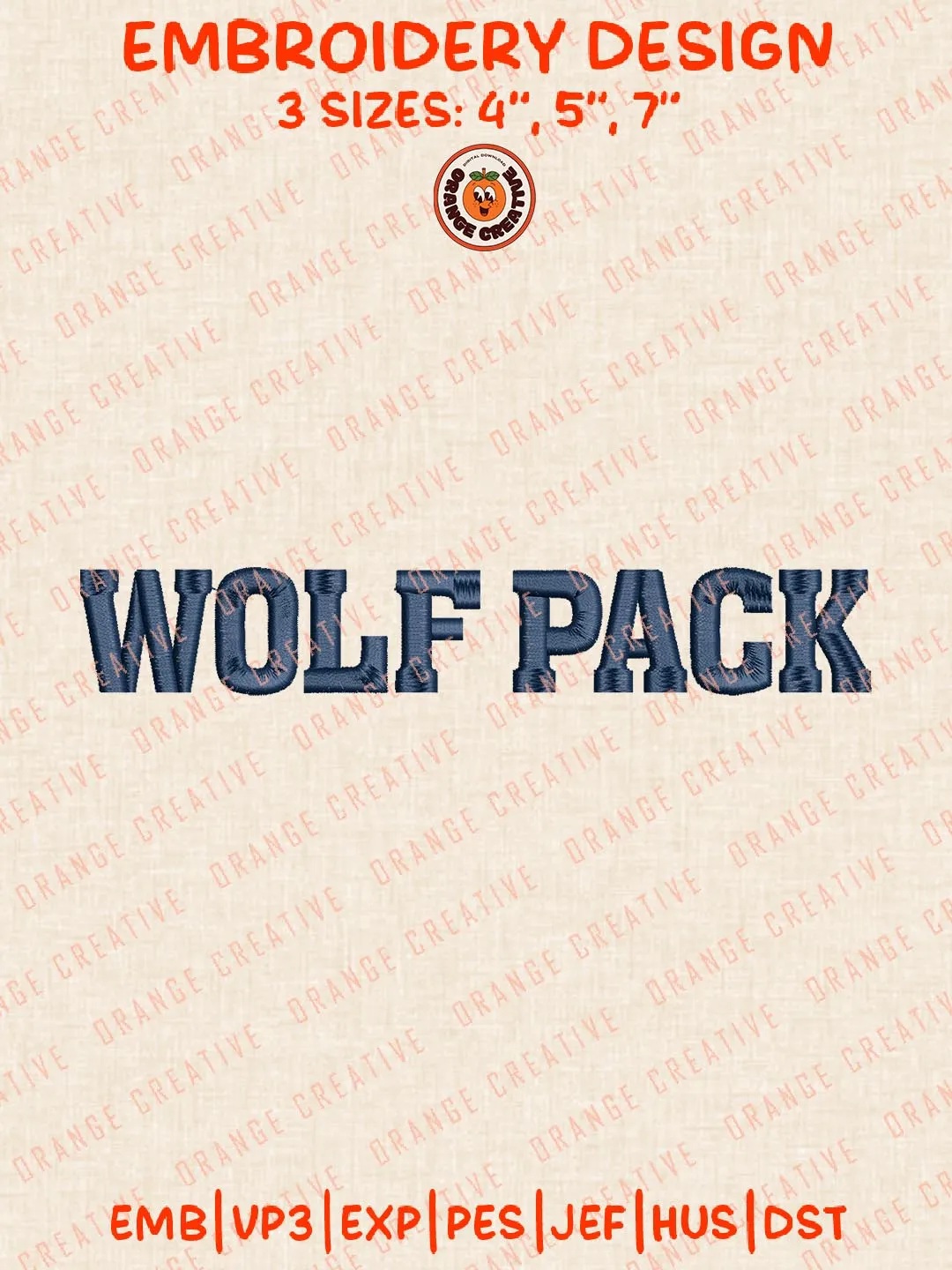 Wolf Pack Text Embroidery Design, NCAA Nevada Wolf Pack Team Logo Embroidery Design, Machine Embroidery Design File, 4 Sizes, Custom Size, Digital Download