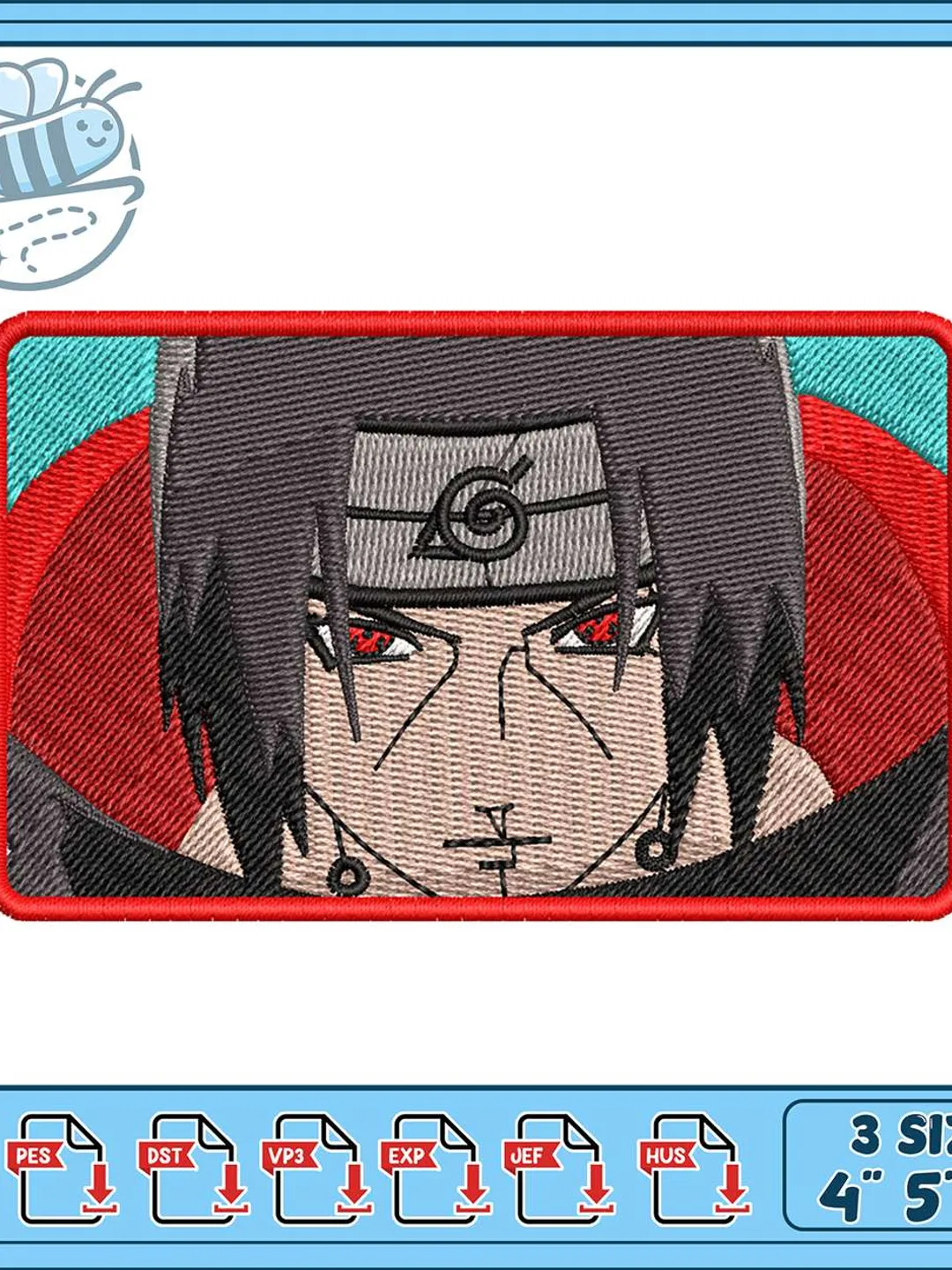Itachi Uchiha Embroidery Design, Naruto Anime Patch Machine Embroidery File, Sharingan Ninja Portrait, Instant Download PES DST