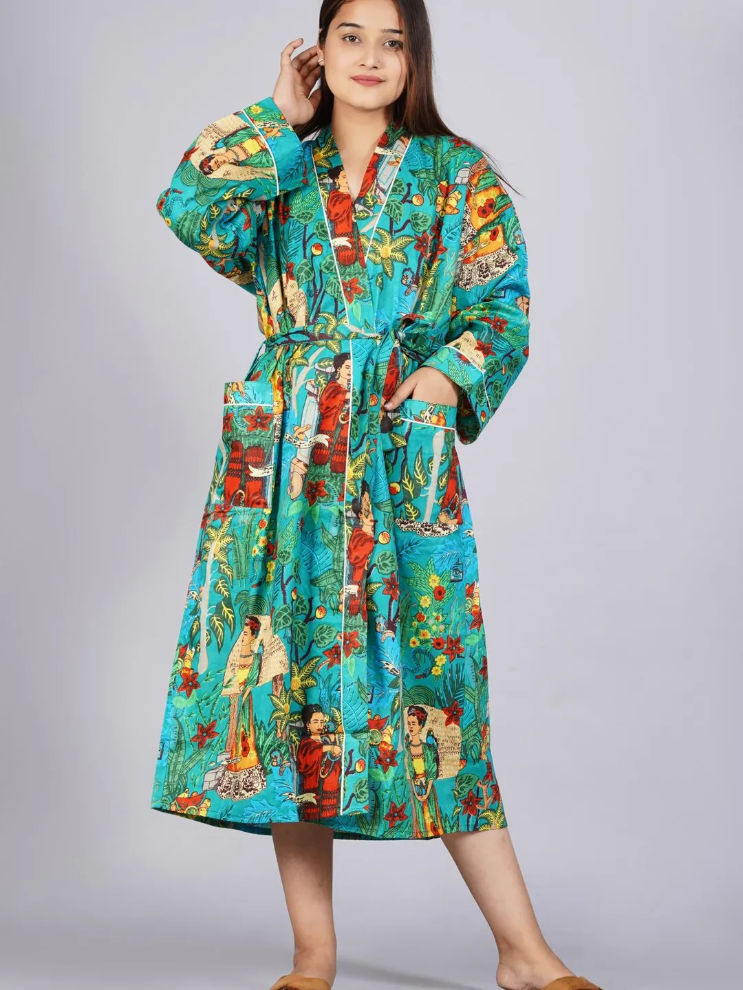 indian cotton kaftan dresses Indian Block Print Floral Cotton Kaftan Boho Caftan Dress XXL / 50 Inches