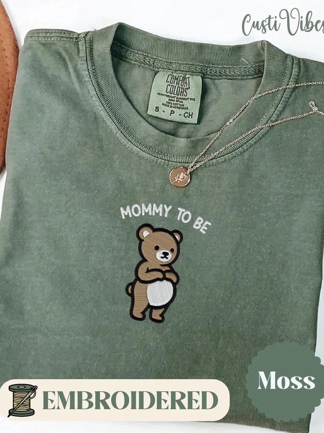 Embroidered Mama Bear Mommy To Be Shirt, Comfort Colors Pregnancy Tee