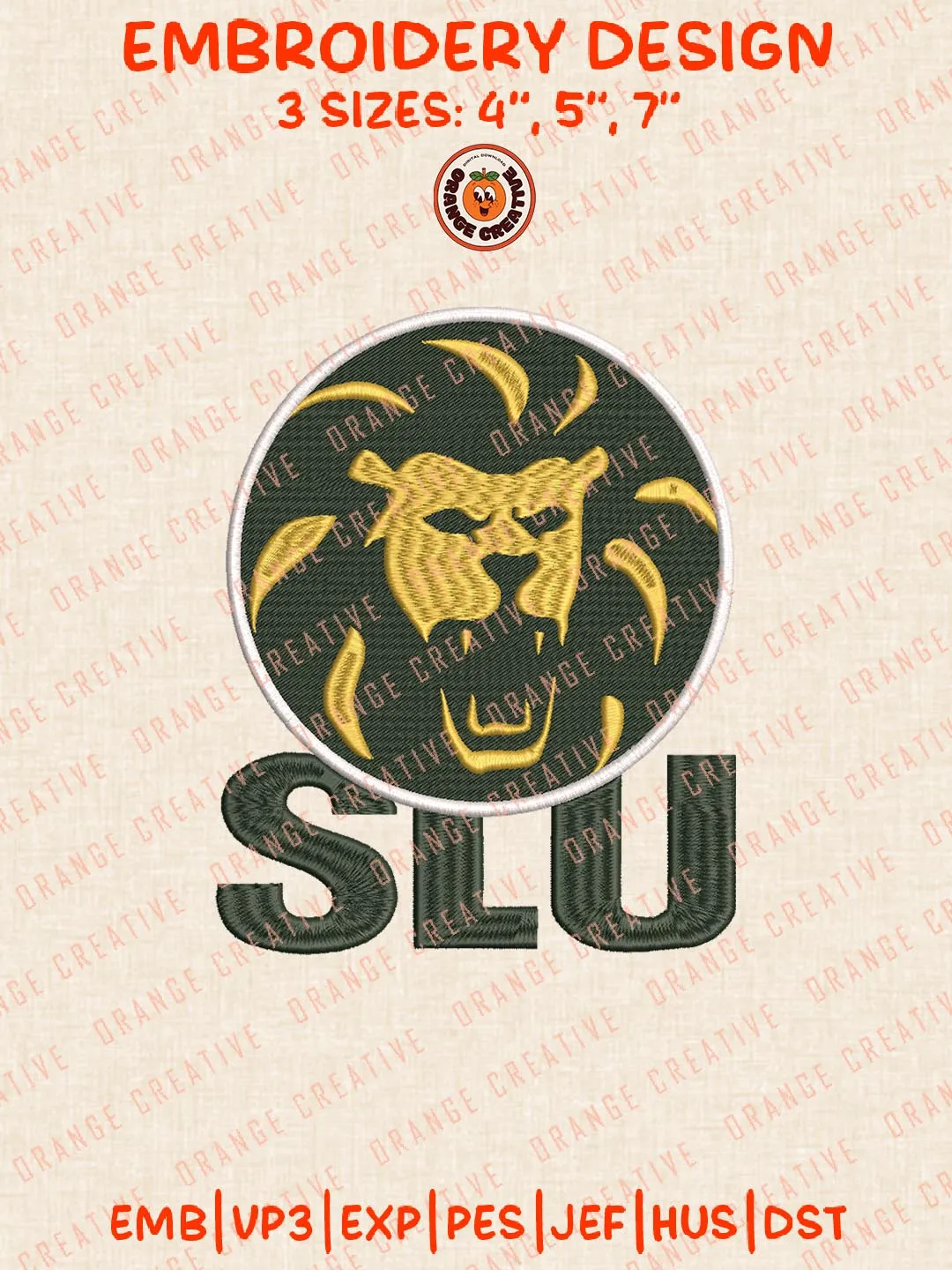 SLU Lions Logo Embroidery Design Files, NCAA Logos Embroidery Designs, NCAA SE Louisiana Lions Machine Embroidery Files, 3 Sizes, Custom Sizes, Instant Download