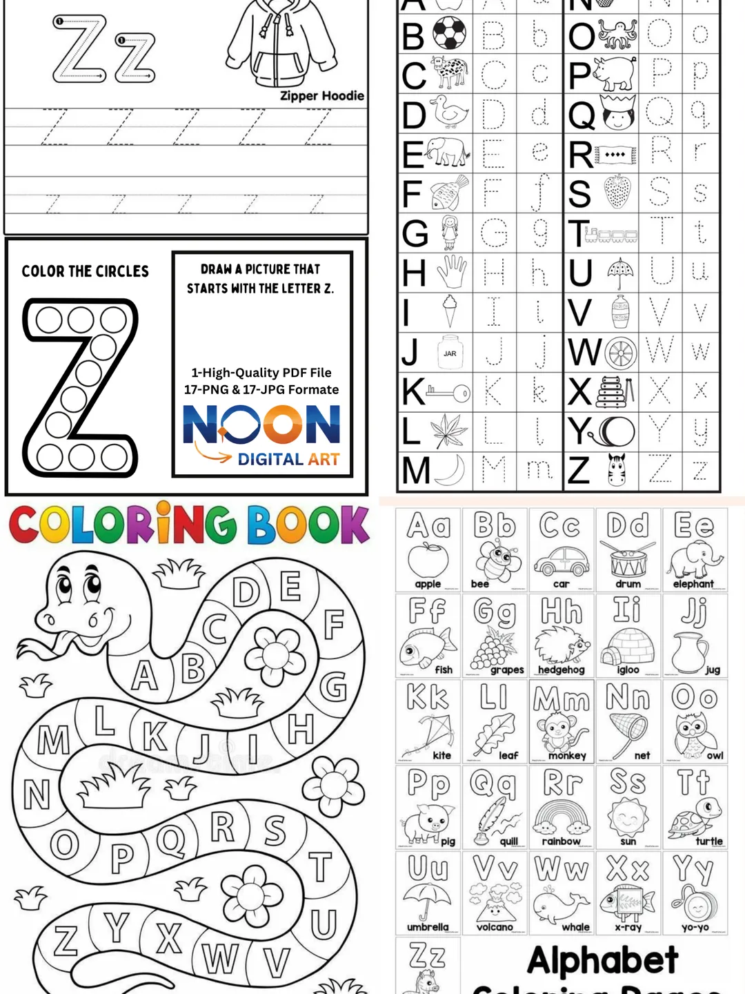 Alphabet Writing & Coloring Book for Kids | 17-Page ABC Workbook | A-Z ...