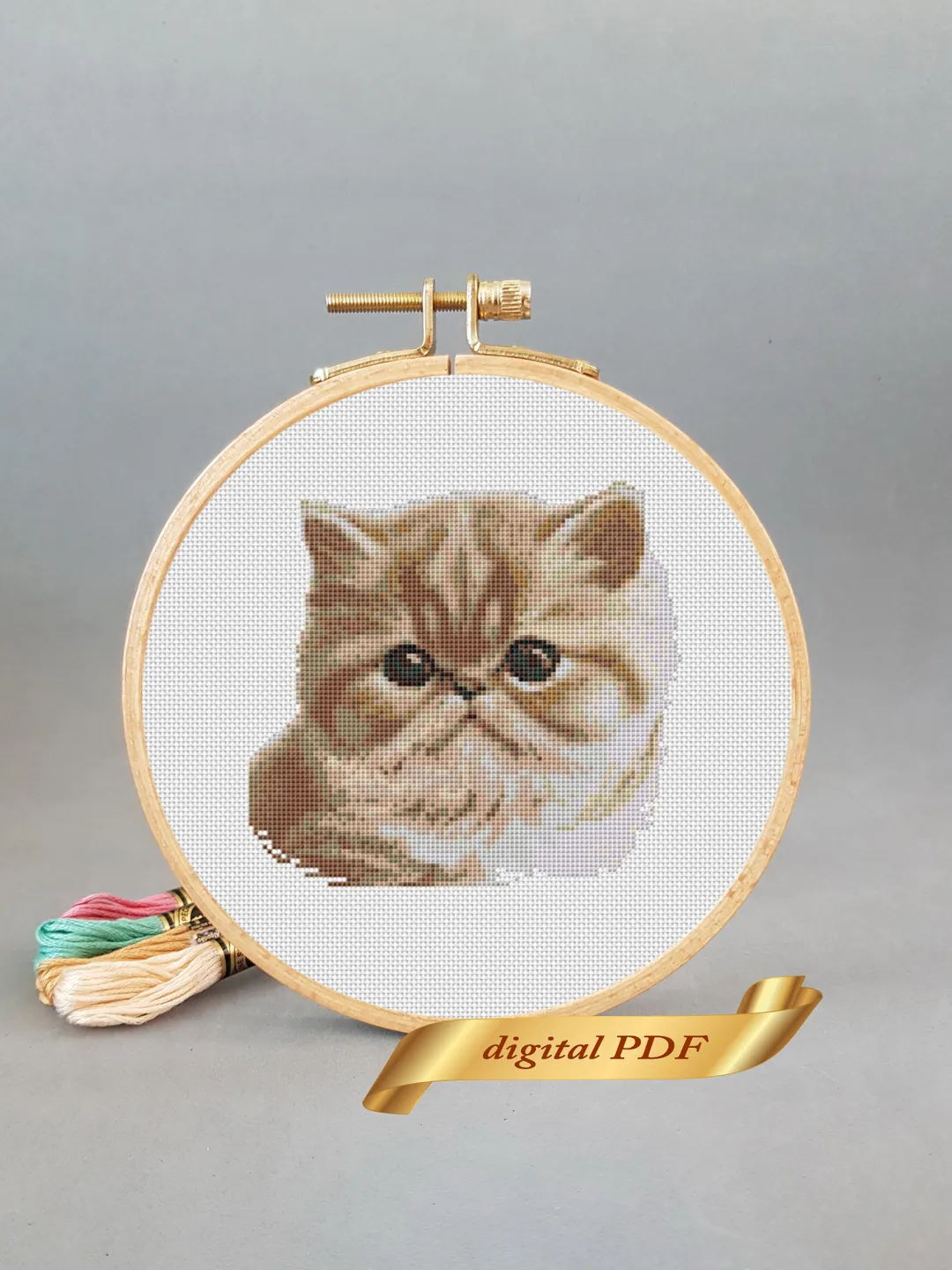 Horthair cat pattern pdf cross stitch, pets easy embroidery DIY, art 17