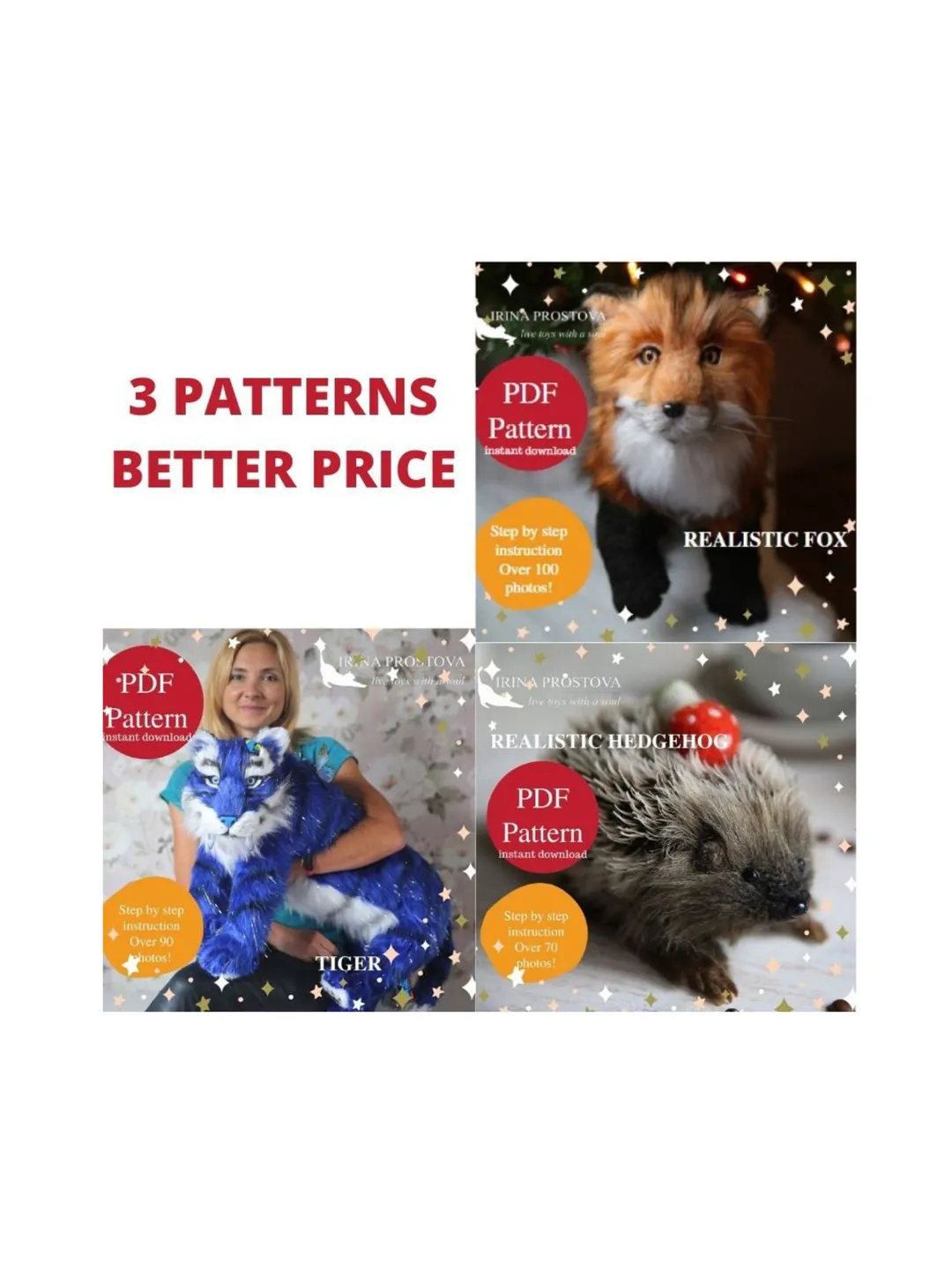 Tiger,fox and hedgehog sewing pattern plush toy | instruction how to sew | Stuffed Animal Sewing Tutorial