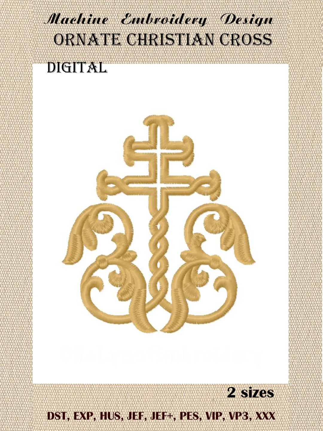 Ornate Christian cross embroidery design