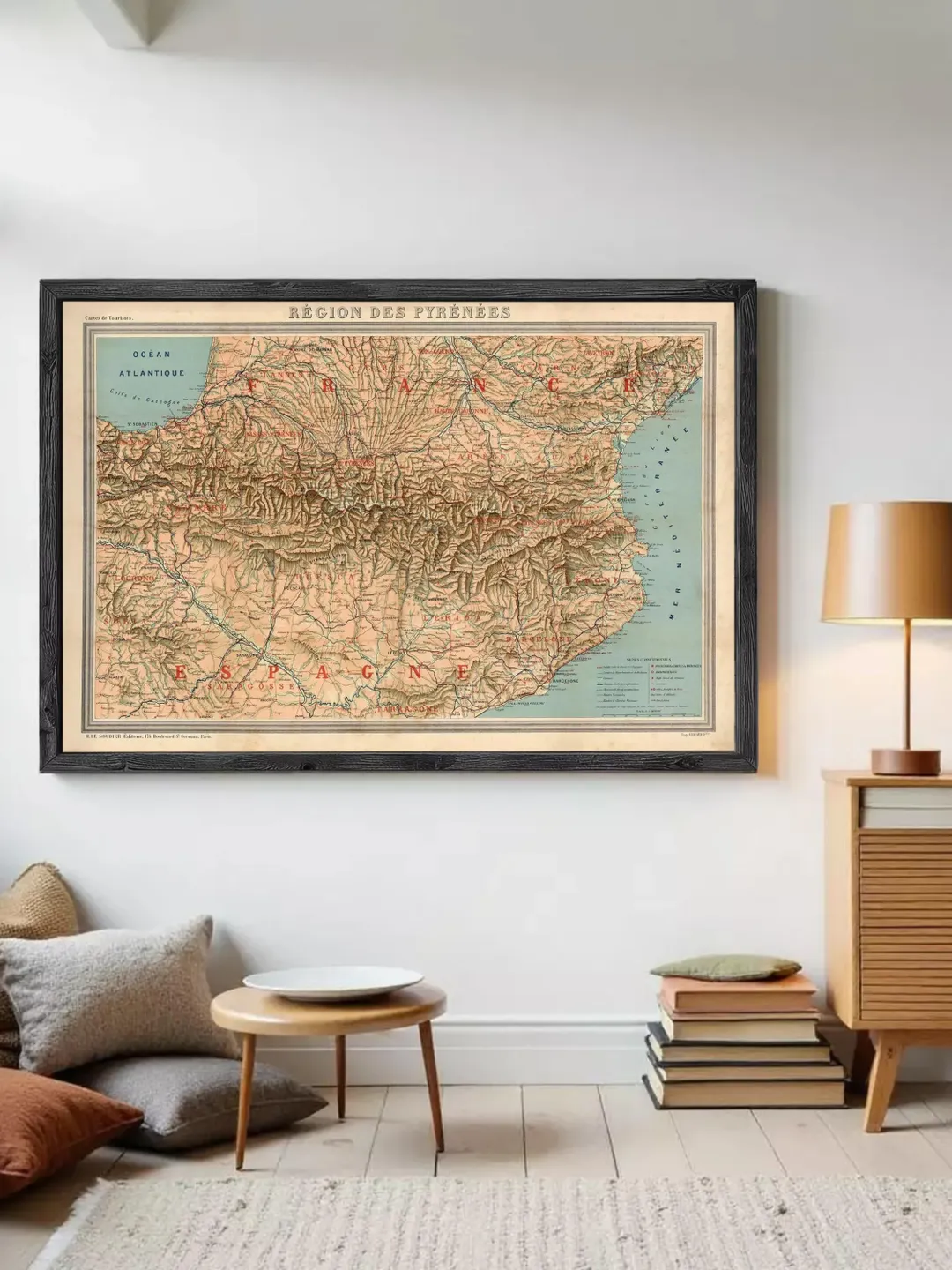 Old Map of Pyrenees Pirineus 1920 France Spain  | Wall Map Print